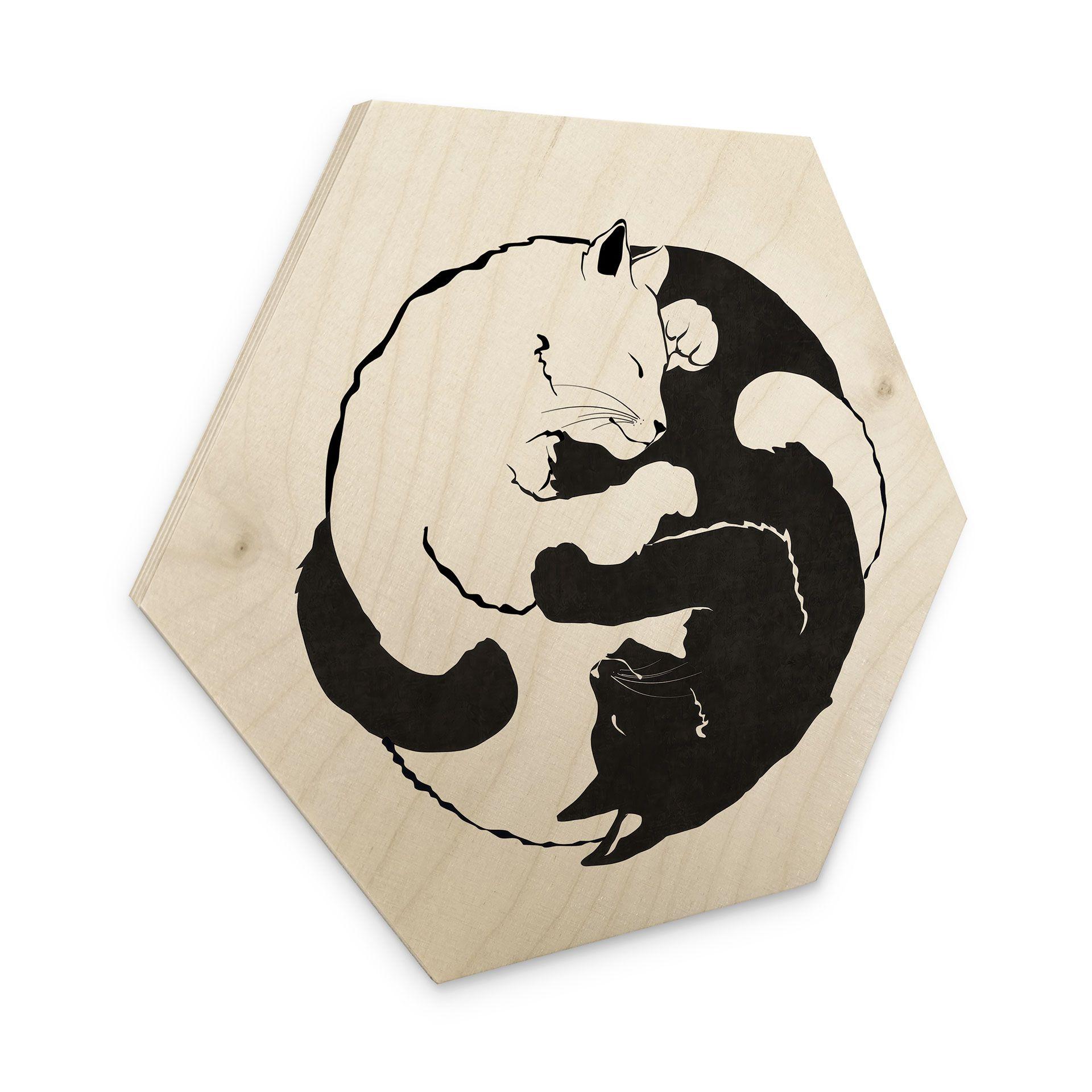 Sekskantet træ Katte Ying & Yang - Tunaboylu