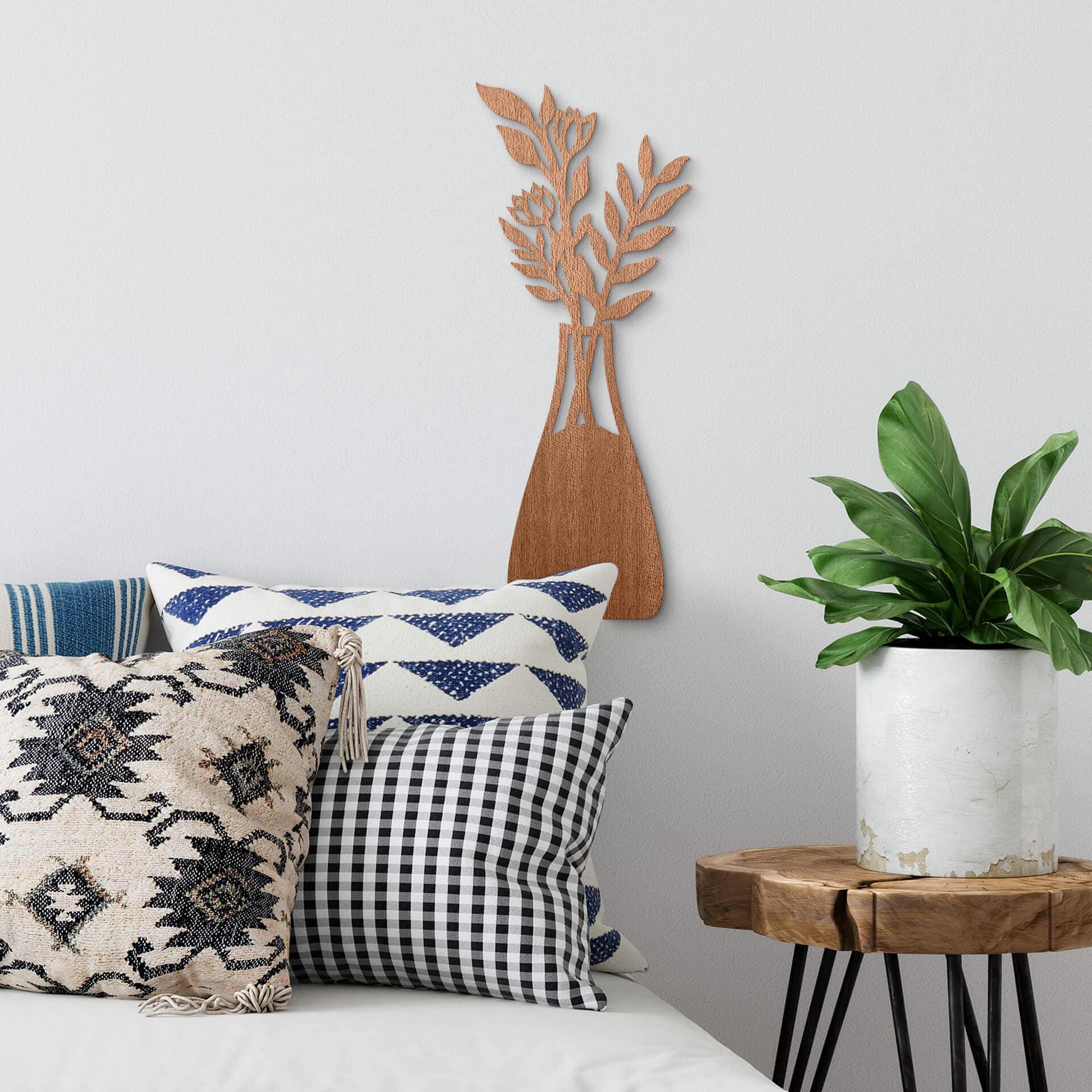 Decoración floral de madera - ramo en jarrón - madera de caoba