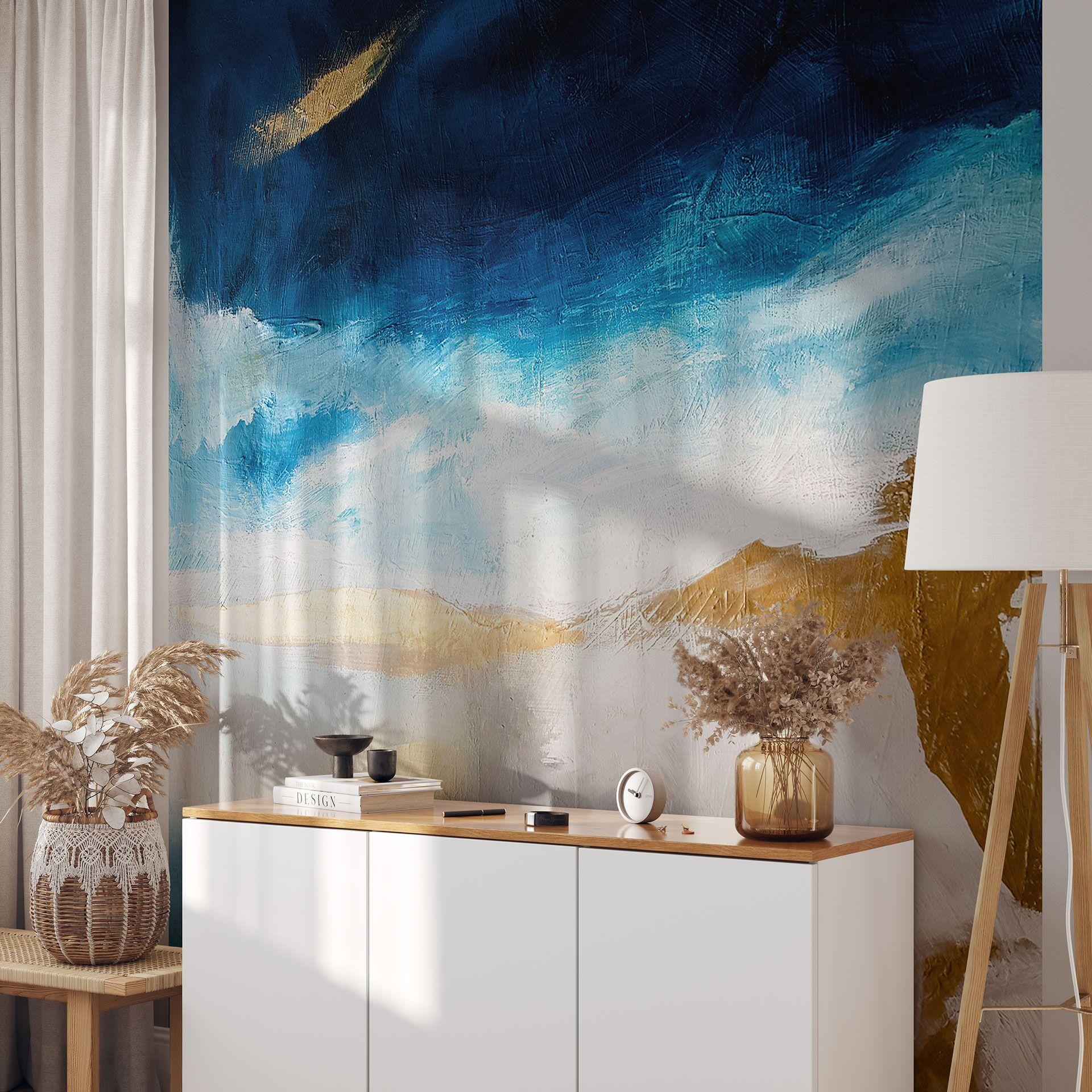 Pinceladas azul y oro - fotomural abstracto - Haniff