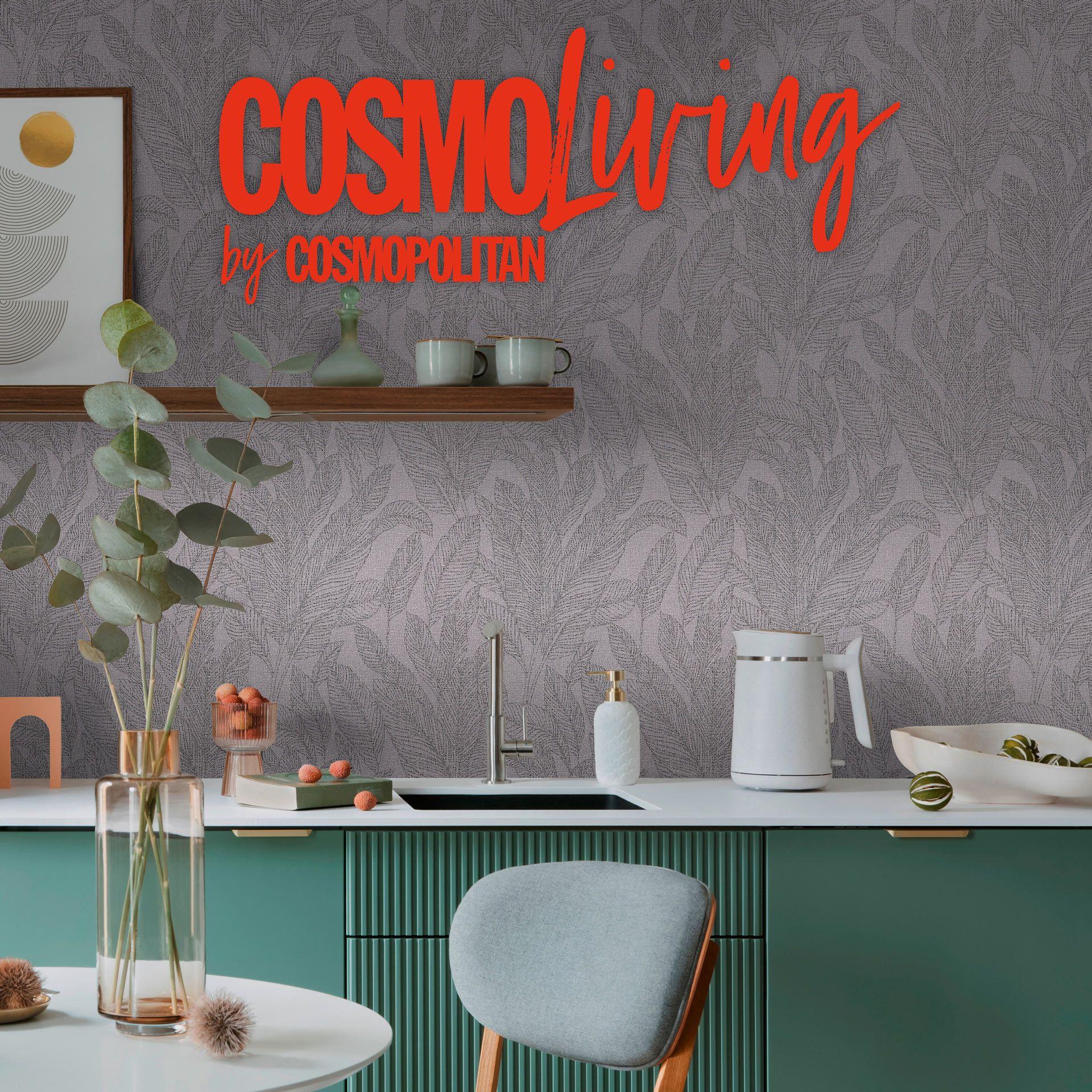 COSMOPOLITAN Ikke-vævet tapet stue med blade mørkegrå - moderne tapet