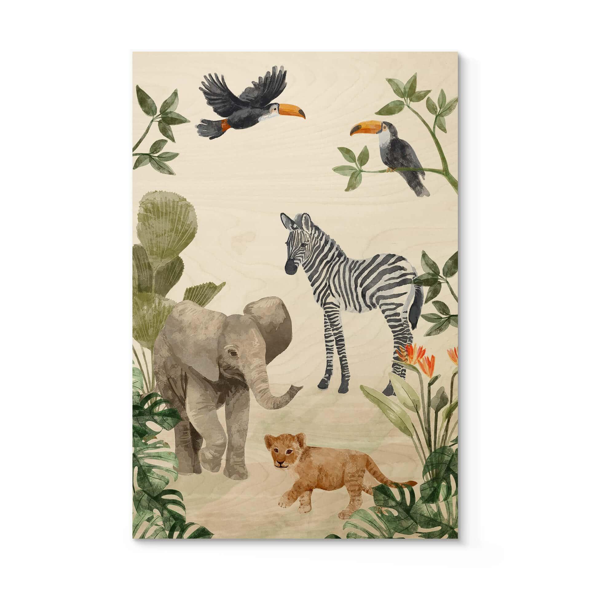 Cuadro de madera Goed Blauw - Jungle babies