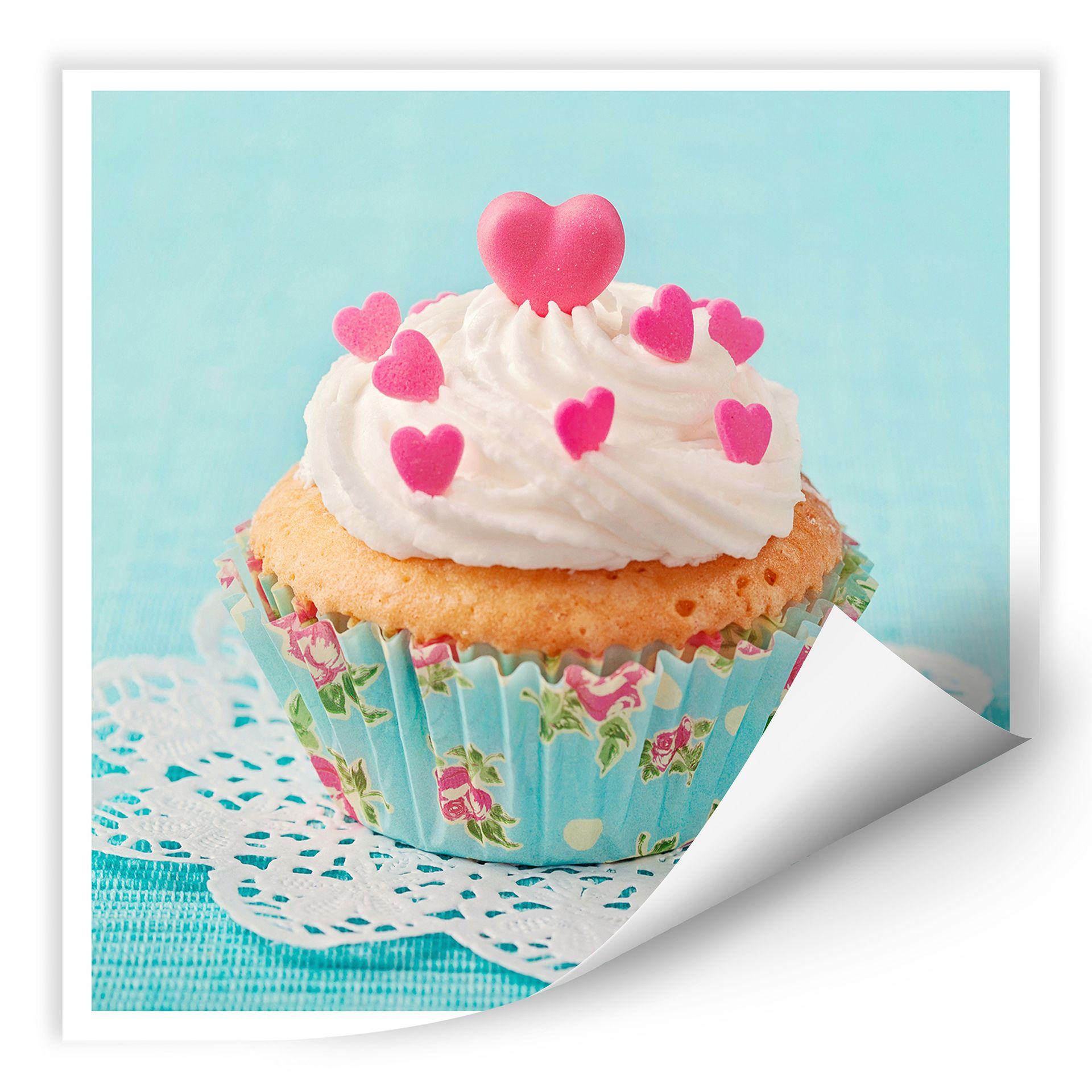 Zelfklevende Poster - Hearts on cupcake