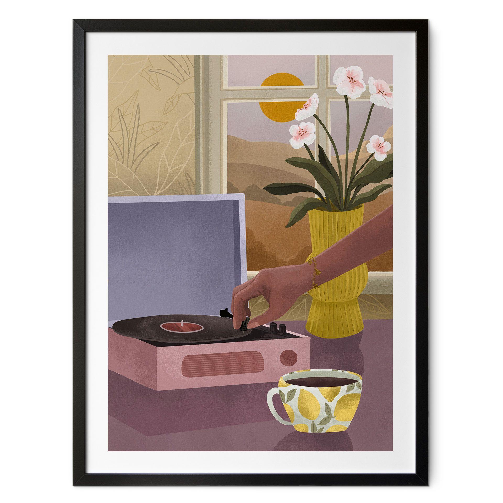 Póster pausa café con disco favorito - Goed Blauw