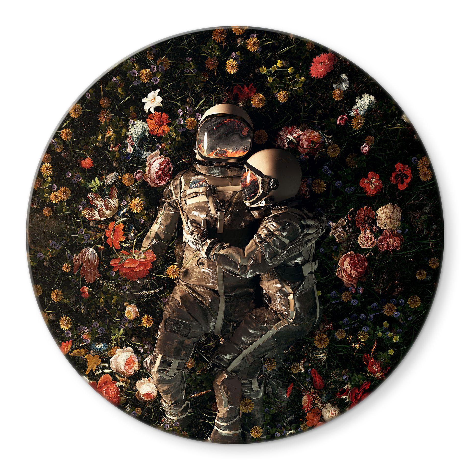 Glasbillede - Astronauter på en blomstereng - Nicebleed