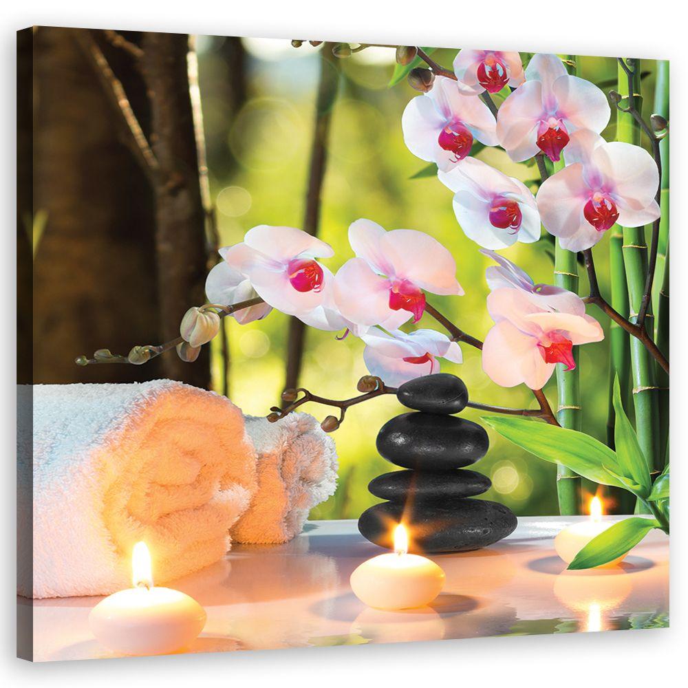 Canvasbillede, Spa stearinlys Orkidé blomster
