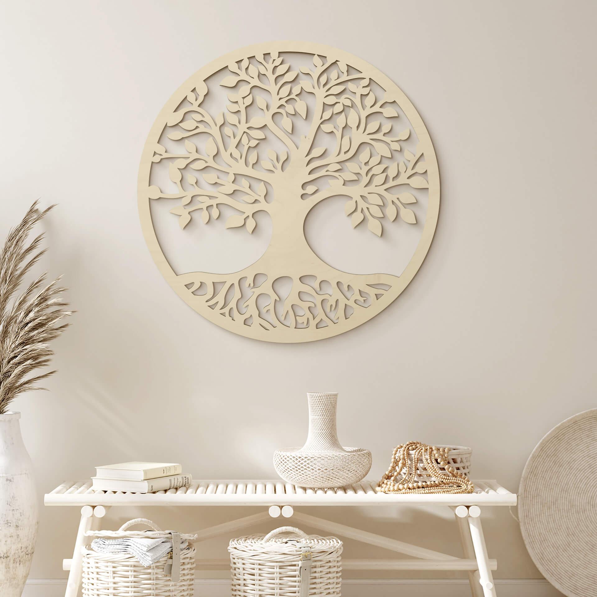 Decoración en madera de álamo - árbol con raíces