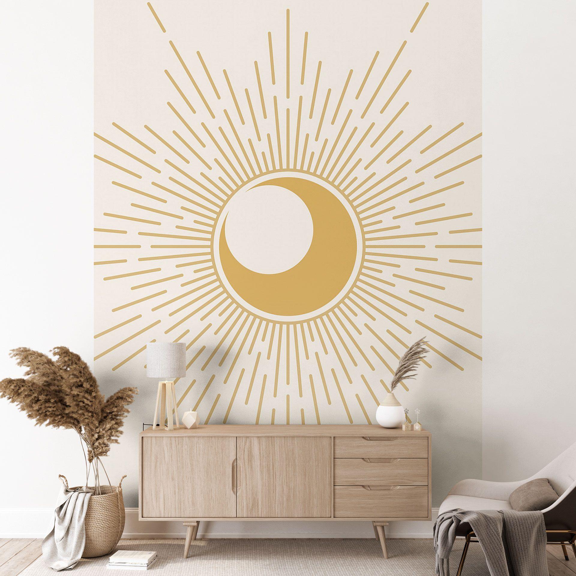 Zon & Maan | Gouden Zonnestralen Fotobehang - KsanaKalpa