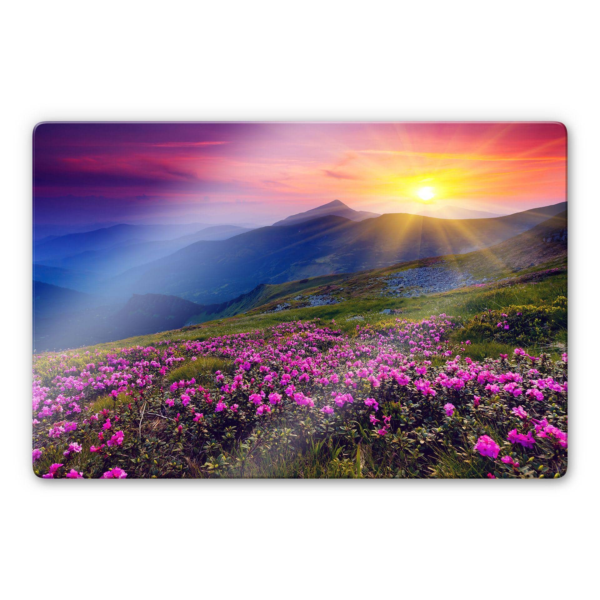 Tableau en verre - Coucher du Soleil en Montagne