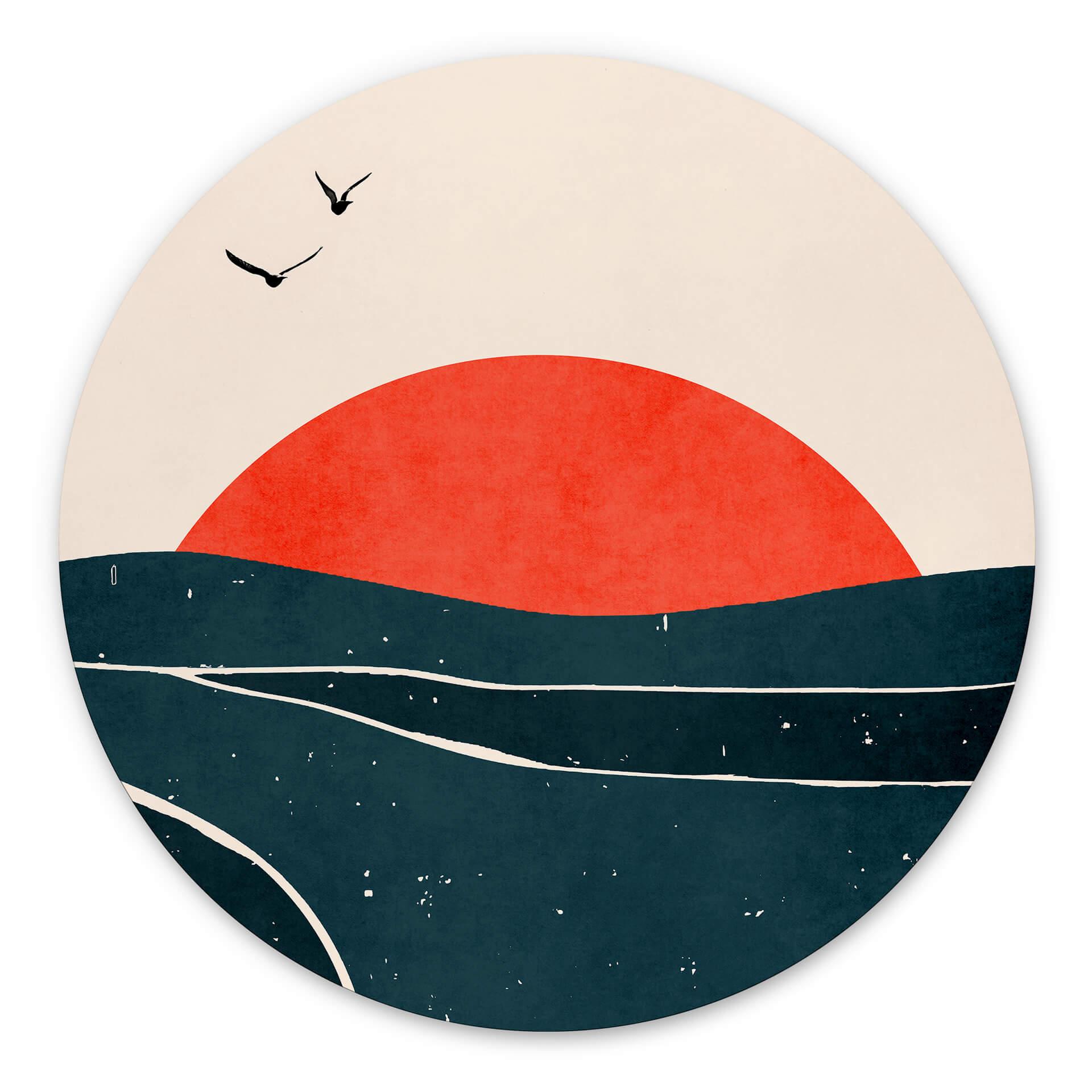 Vægcirkel Kubistika - Sunset and Birds – print på aluminium (Alu-Dibond)