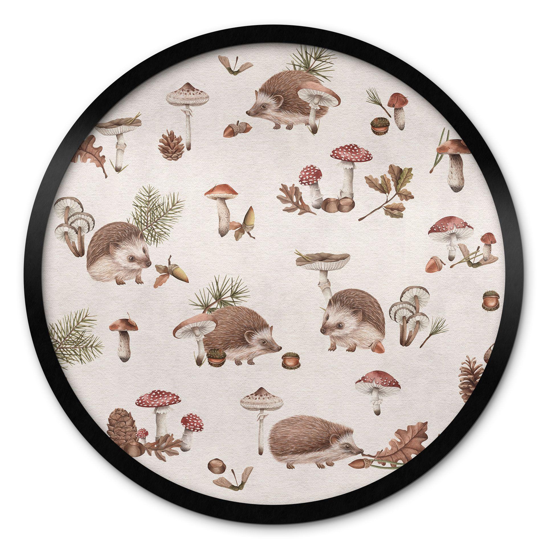 Póster Erizos simpáticos en el bosque otoñal - Kikki Belle - Redondo