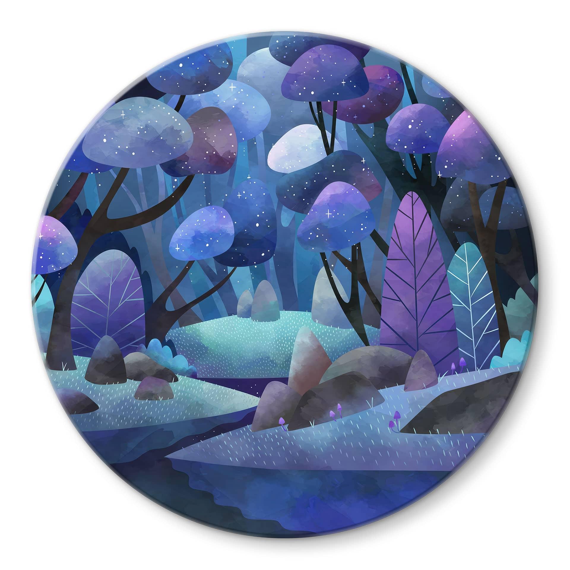 Glasbillede - Fortryllet skov i midnatsblå - DigitalArtsi - Round