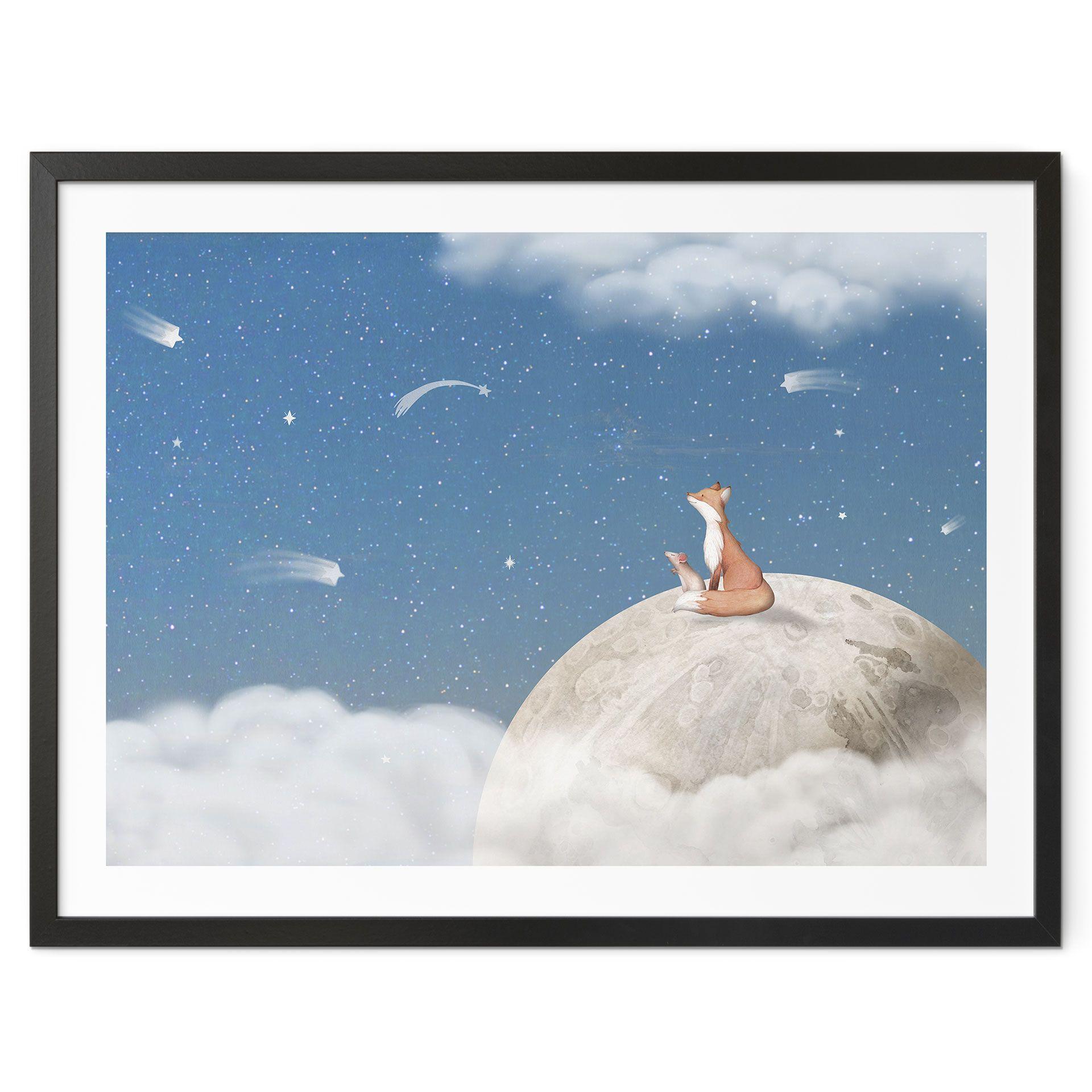 Póster Zorro en la luna con estrellas fugaces - Oliver Robins