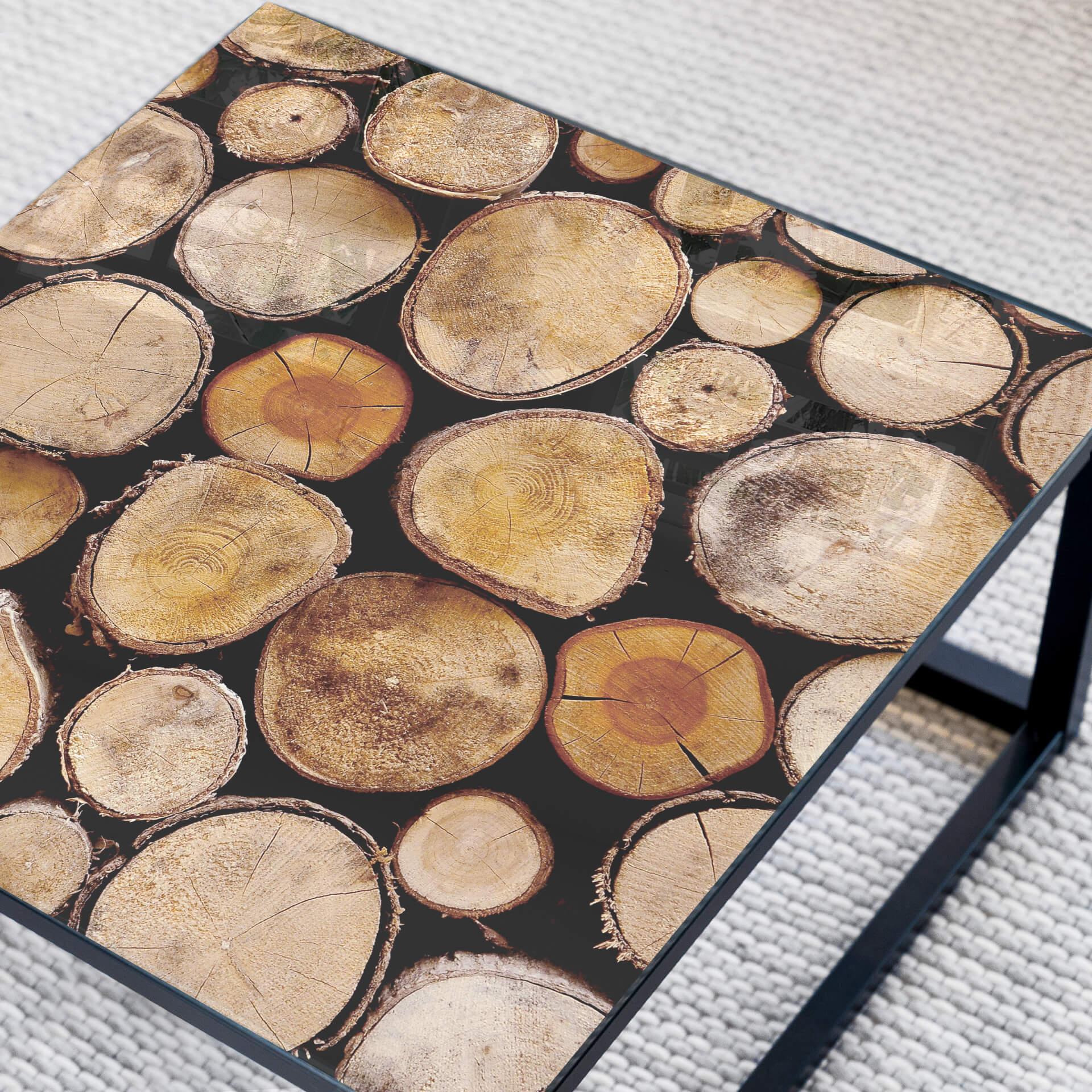 Plateau de table en verre - Rondelle de bois - Carré