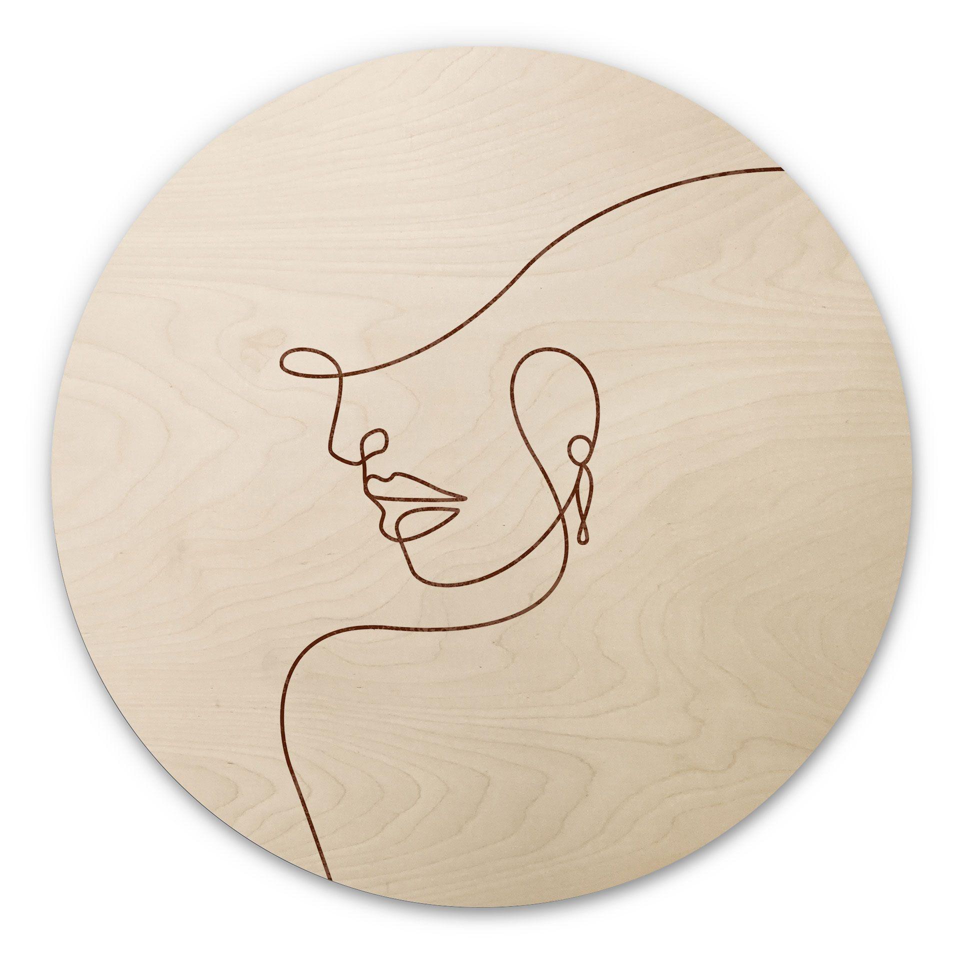 Billede af træ Delikate konturer af en kvinde - Line Art - Tunaboylu - Round