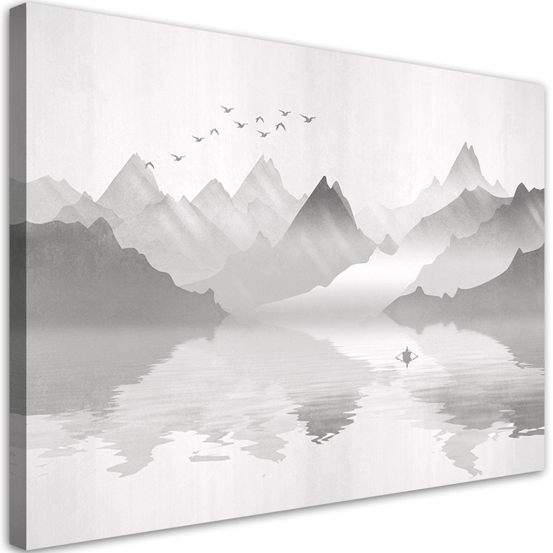 Canvasbillede, Abstraktion af bjerge i havet