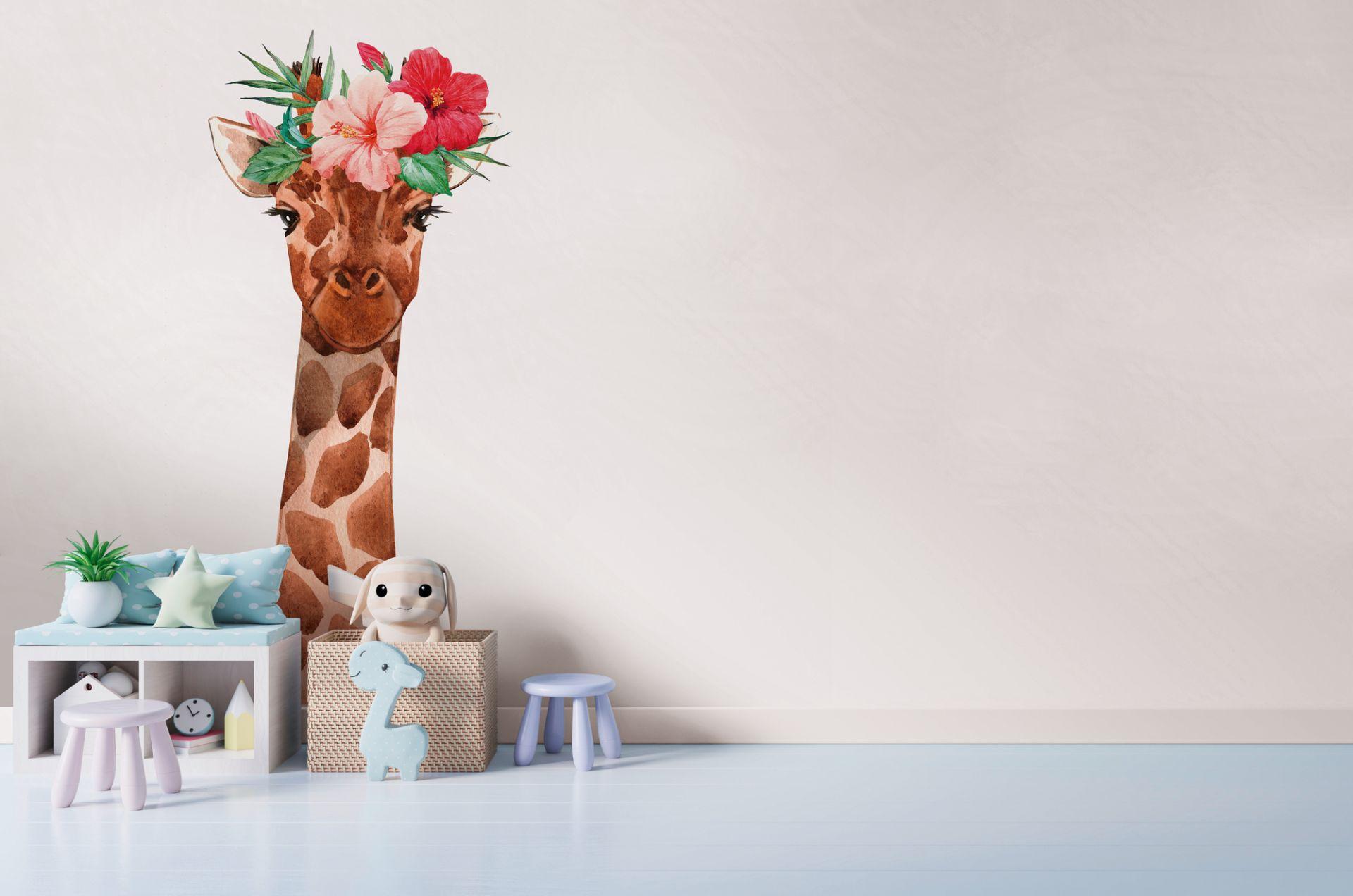 Babyværelse girafportræt tapet hvidbrun - non-woven tapet Designwalls 2 - 2,55 x 3,5 m