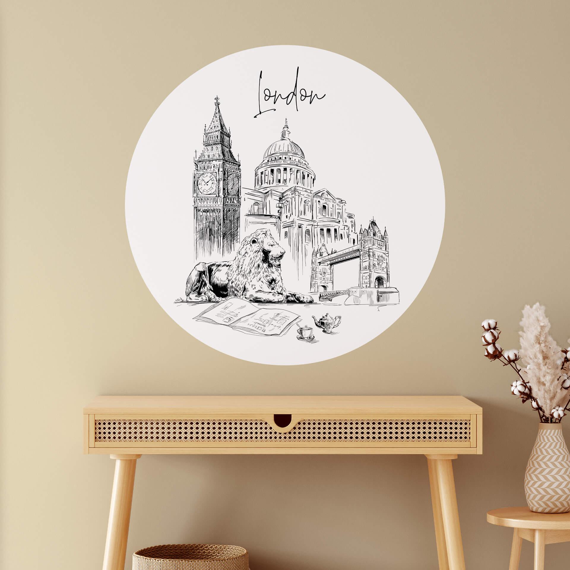 Vinilo decorativo Londres - Blanco y negro - Redondo - Love your City