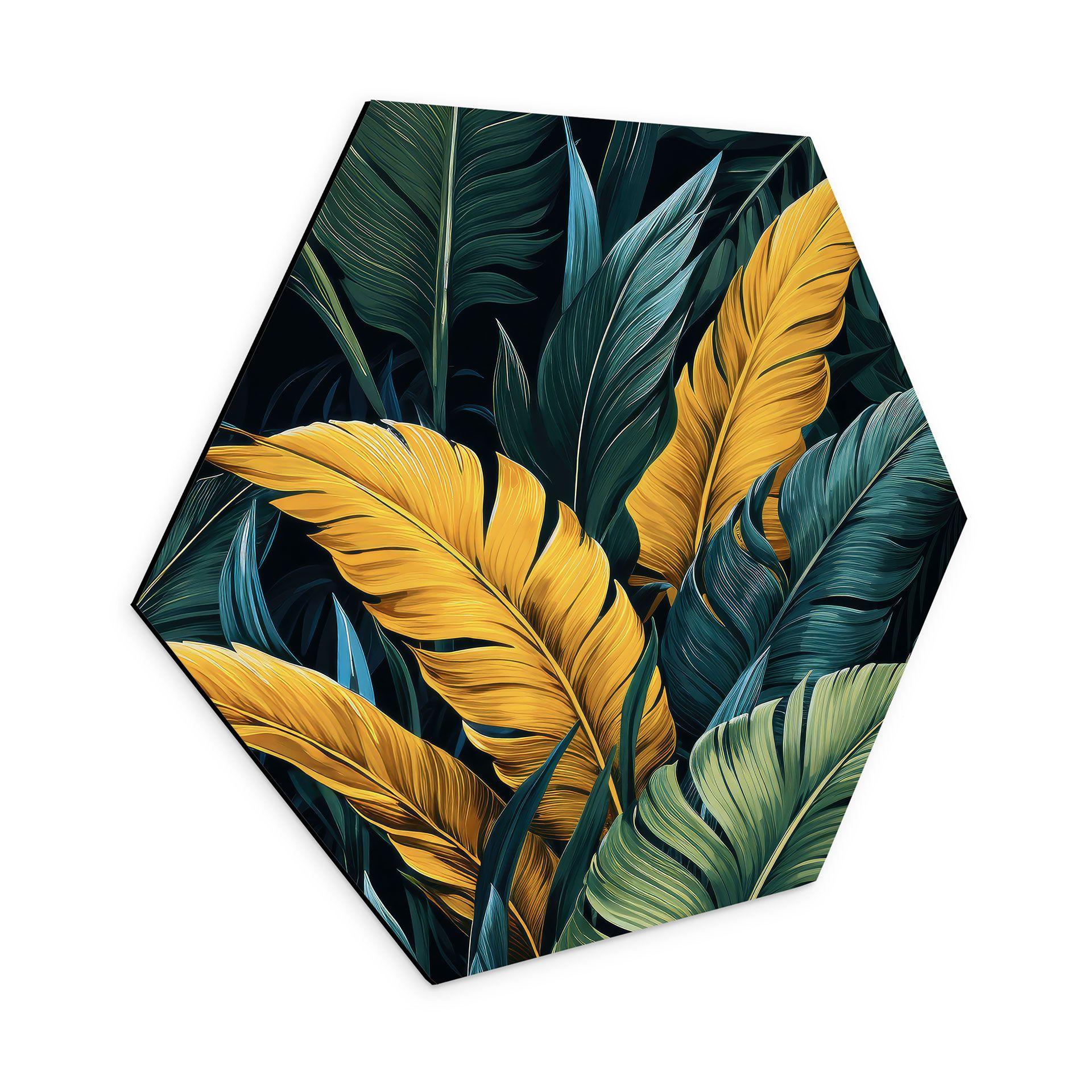 Hexagon Dibond Farverige palmeblade - Jaszke