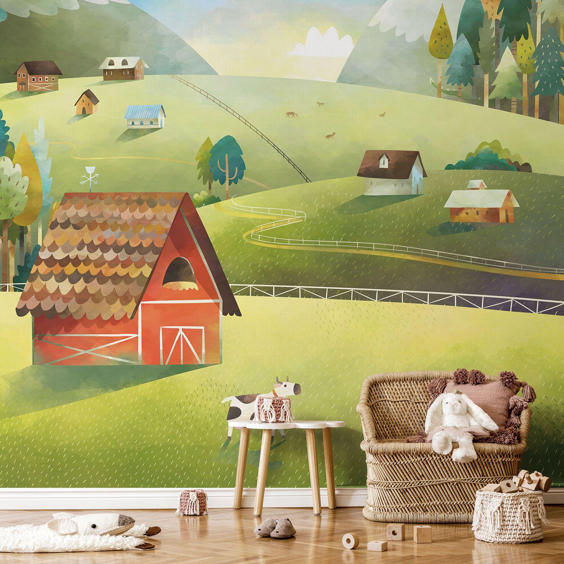 Fotomurale habitación de los niños granja de colores en las montañas - DigitalArtsi