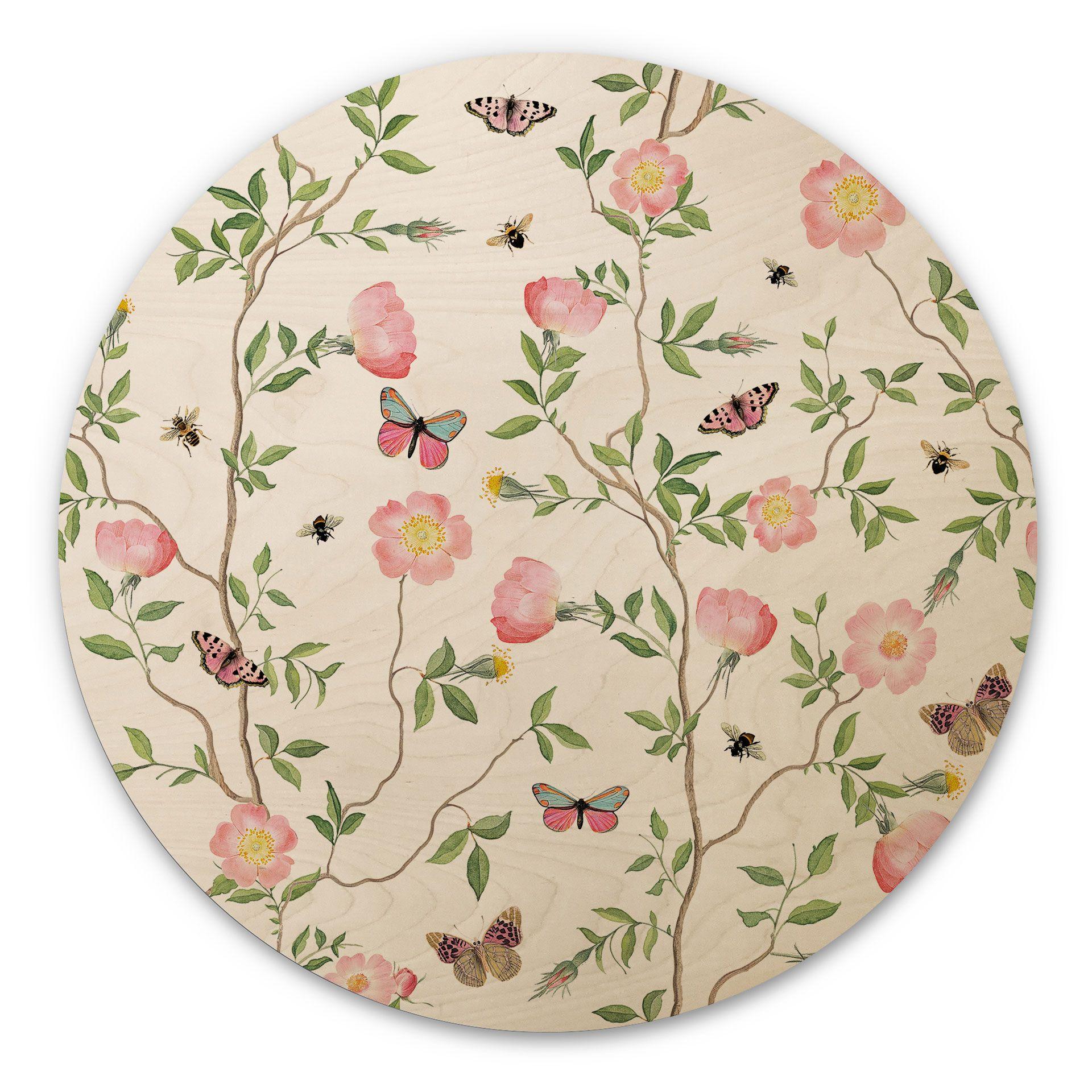 Cuadro de madera Rosas de Navidad rosas en primavera - Diseños ONU - Redondo