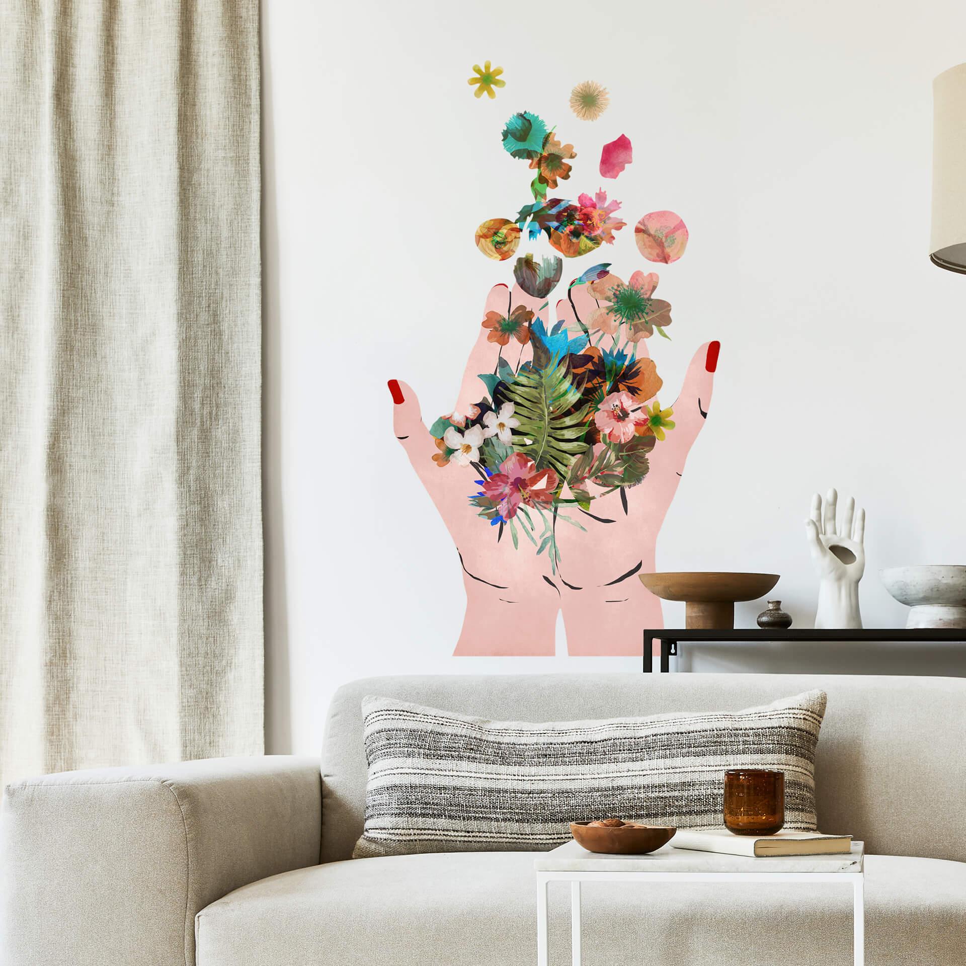 Wallsticker Væg-tatovering Treechild - farverige blomster i Fridas hænder