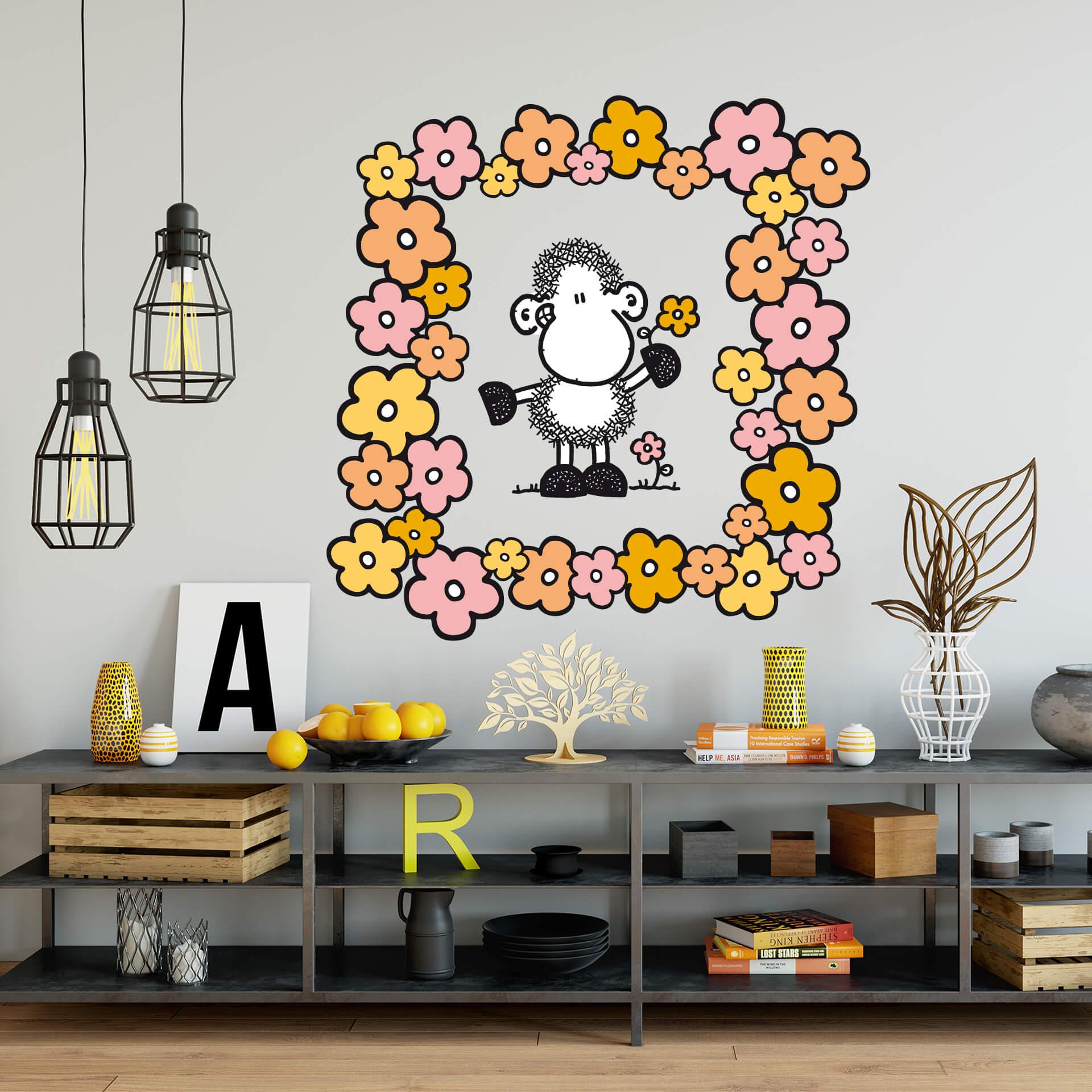 Muursticker Een schaap met bloemen - Sheepworld