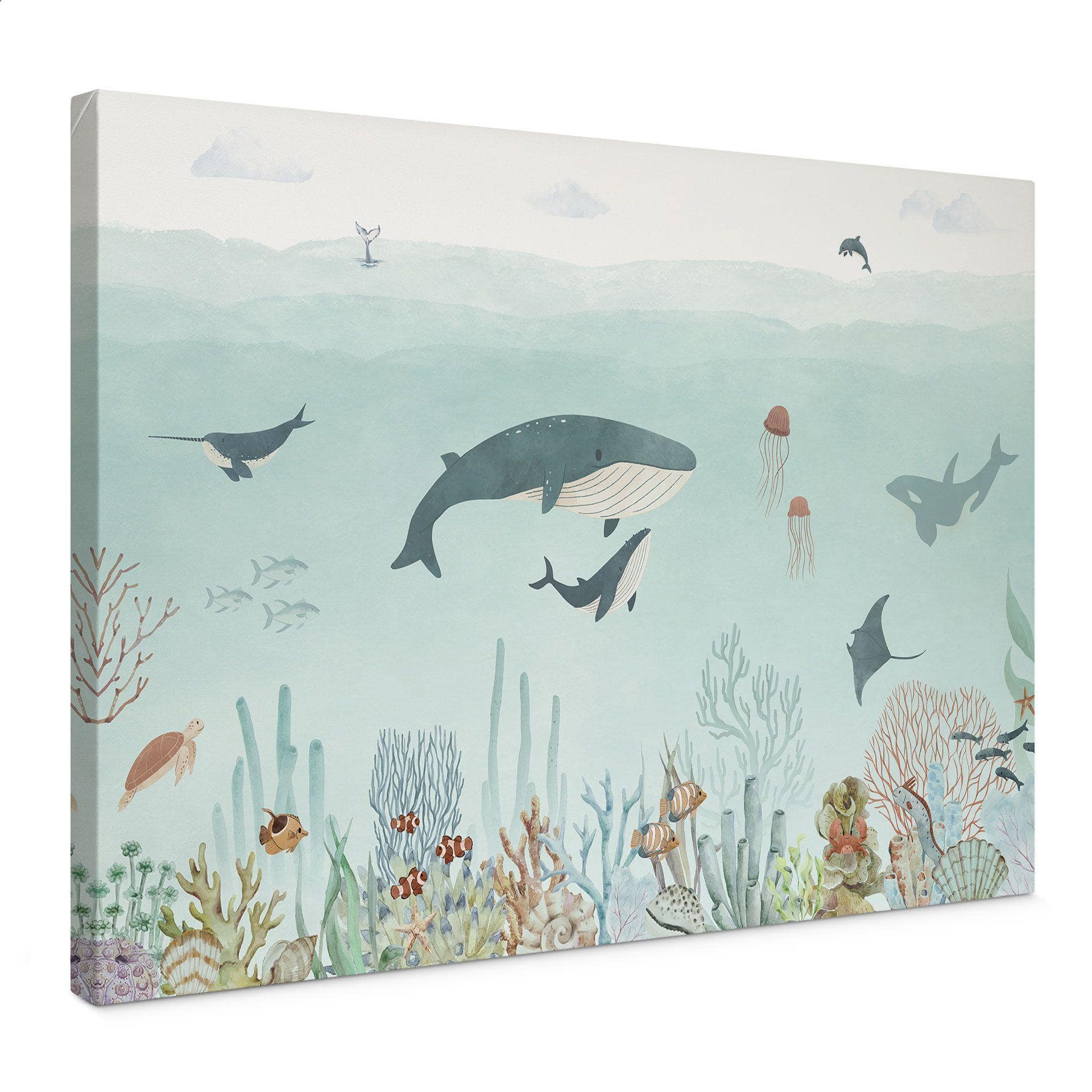 Lienzo Aventura submarina con animales marinos - Azul - Oliver Robins