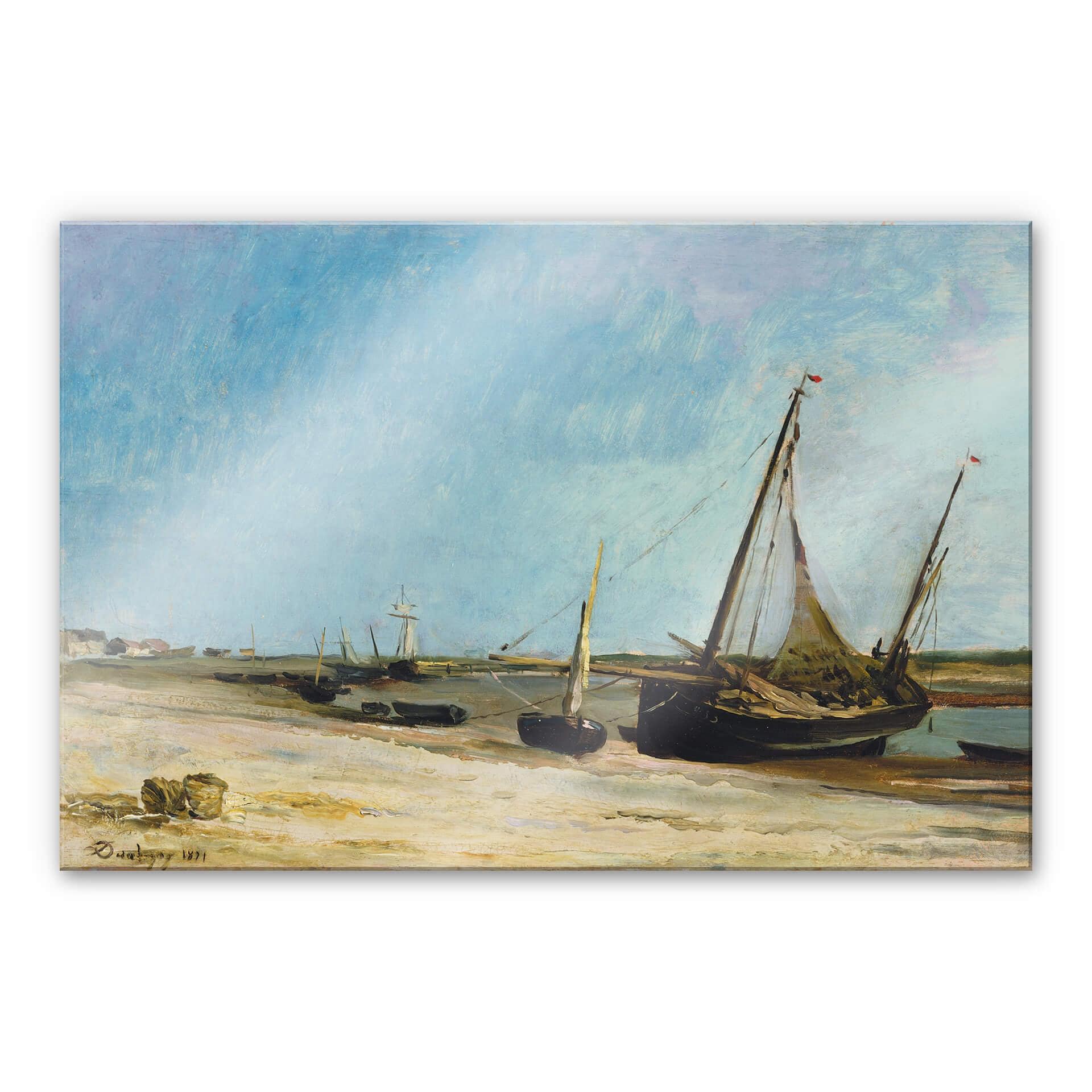 Akrylbillede Daubigny - Både på stranden ved Ètaples