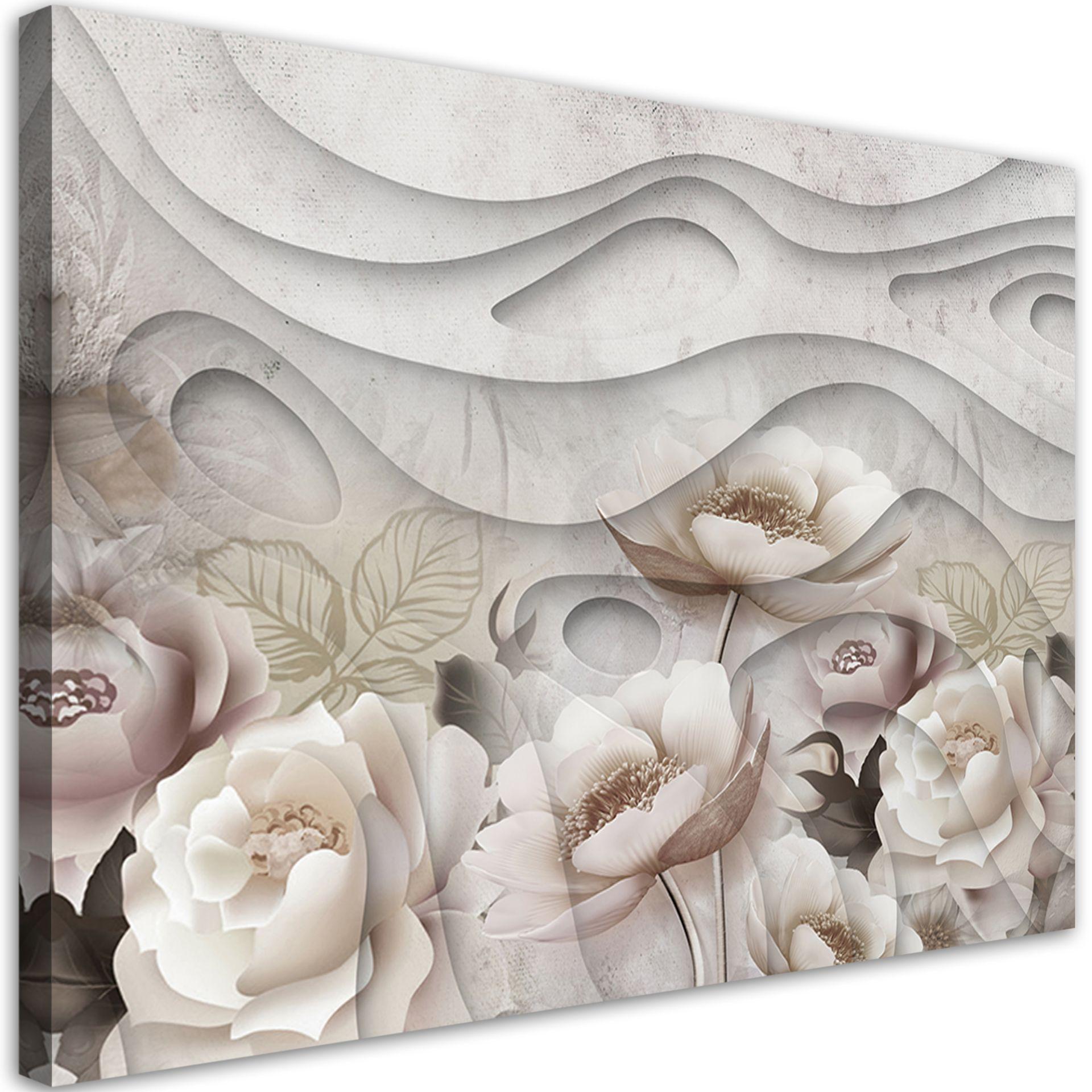 Canvasbillede, Beige blomster i blomst 3D