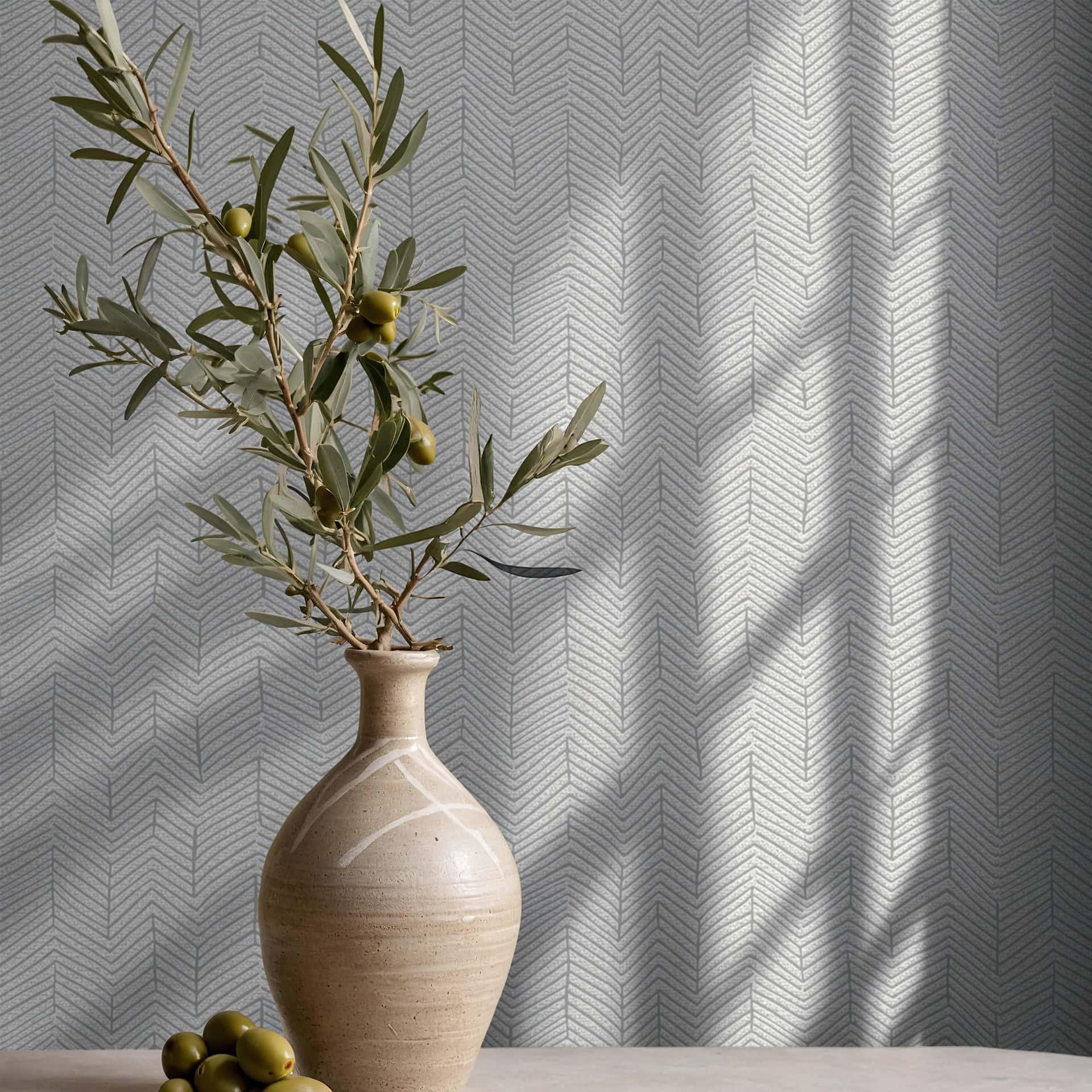 Ikke-vævet tapet sildebensmønster, 3D-look grafisk moderne i grå