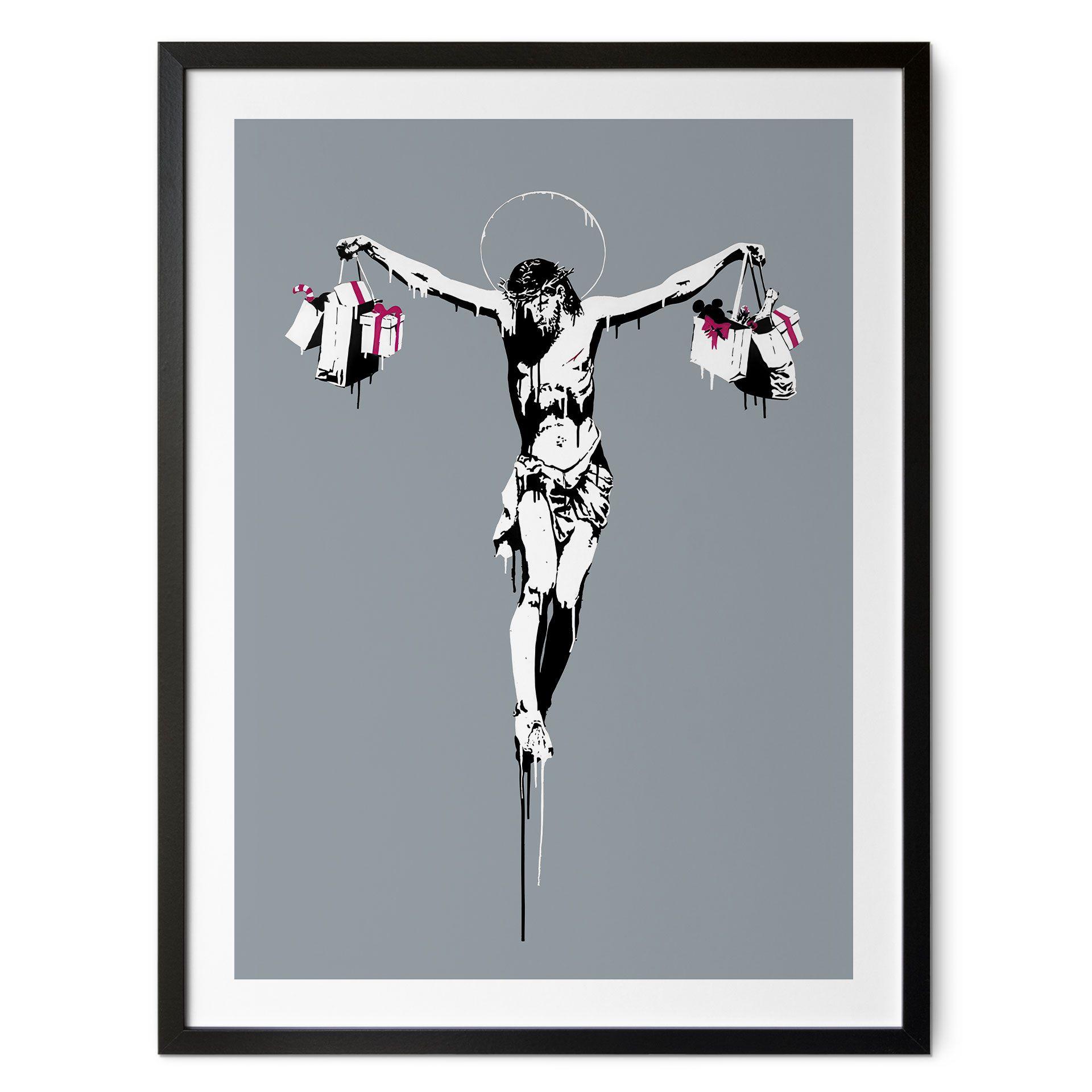 Póster Banksy - Jesucristo con bolsas de la compra