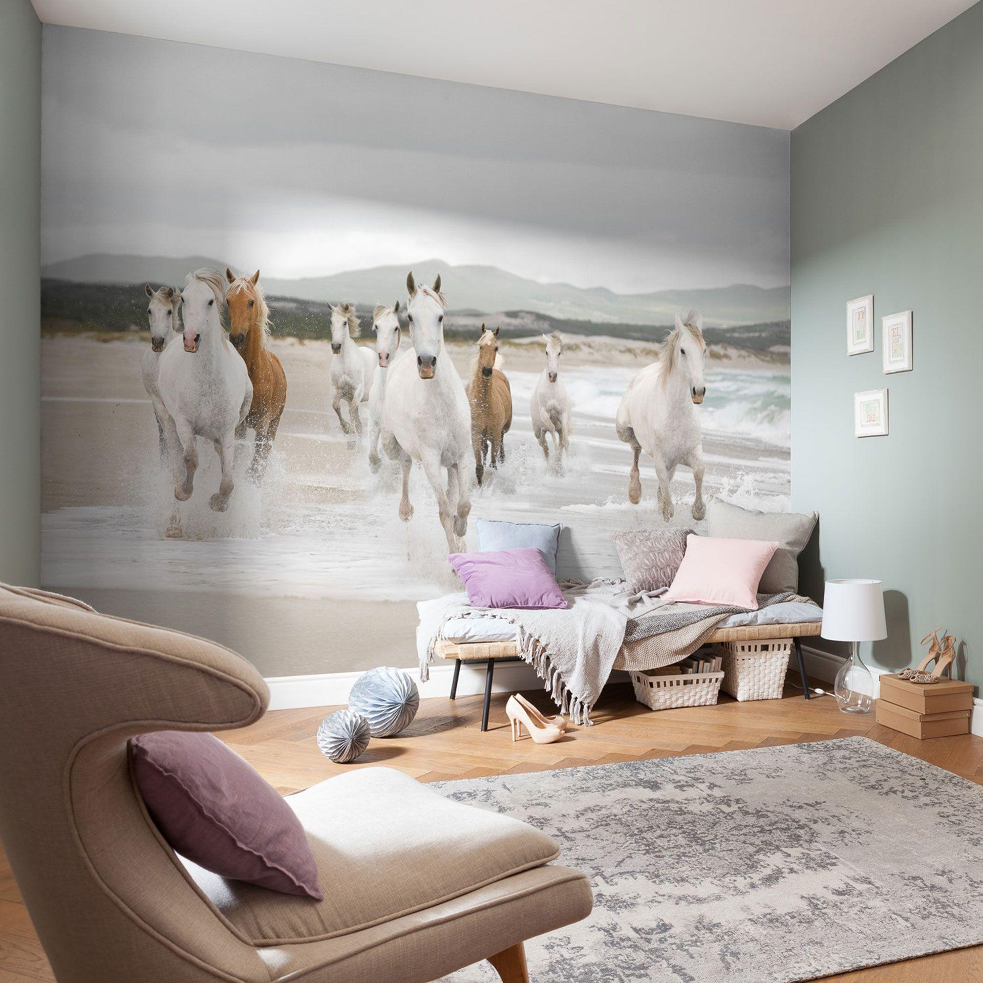 Fotobehang Papierbehang White Horses