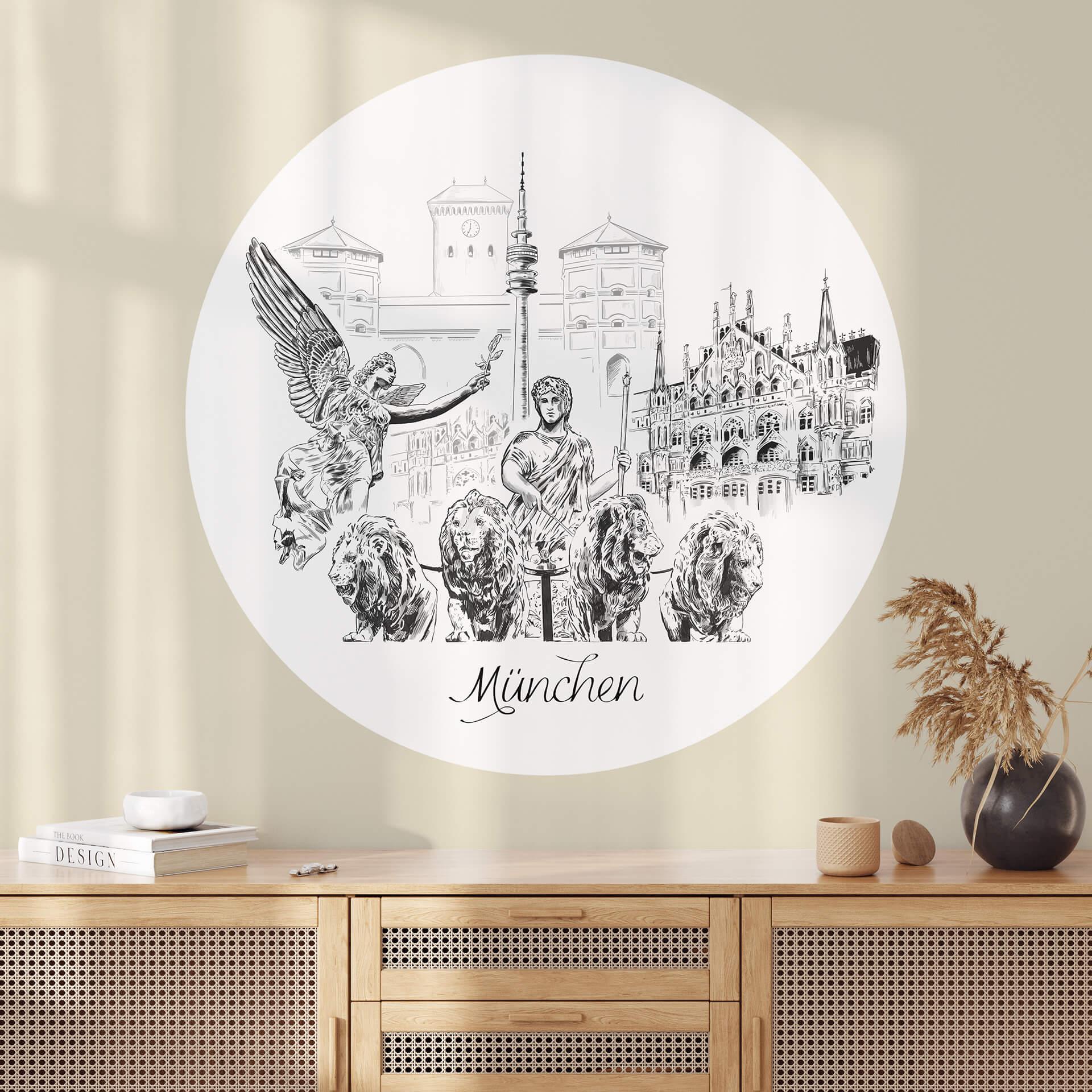 Vinilo decorativo Múnich - Blanco y negro - Redondo - Love your City