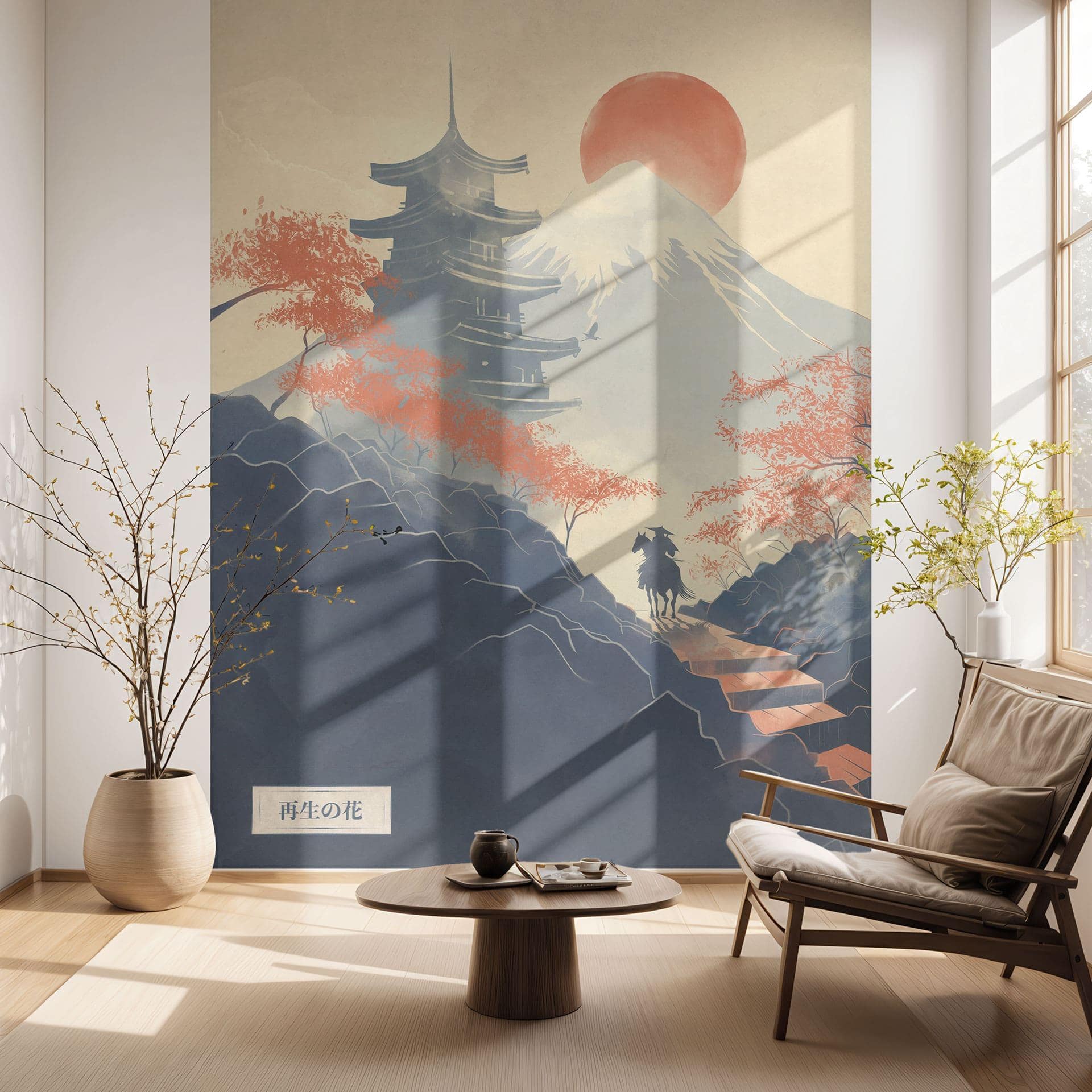 Solopgang over pagoden | Japansk landskabstapet - Roze