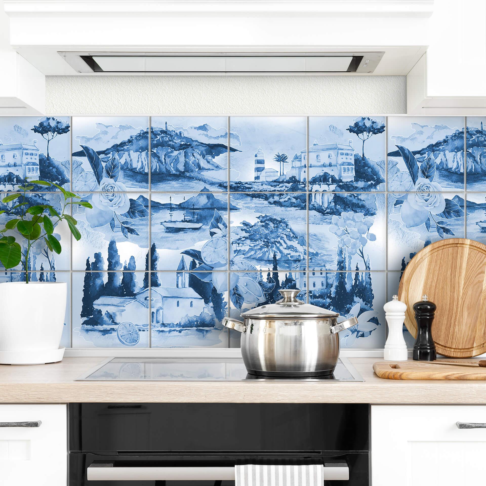 Azulejos Adhesivos paisajes en azul - lote de 12