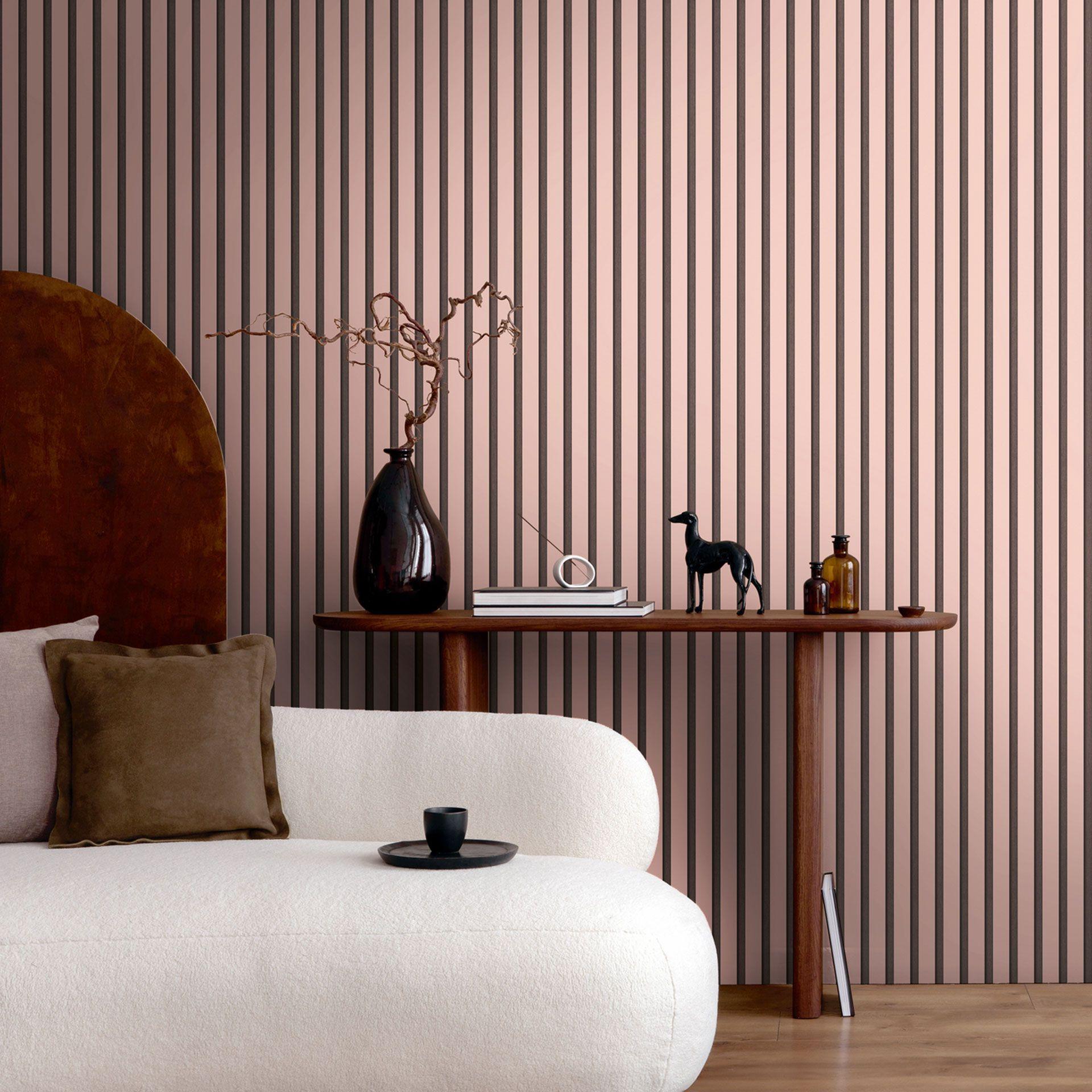Papel pintado tejido-no tejido mate en rosa y negro - papel pintado moderno para niñas con aspecto de paneles 3D