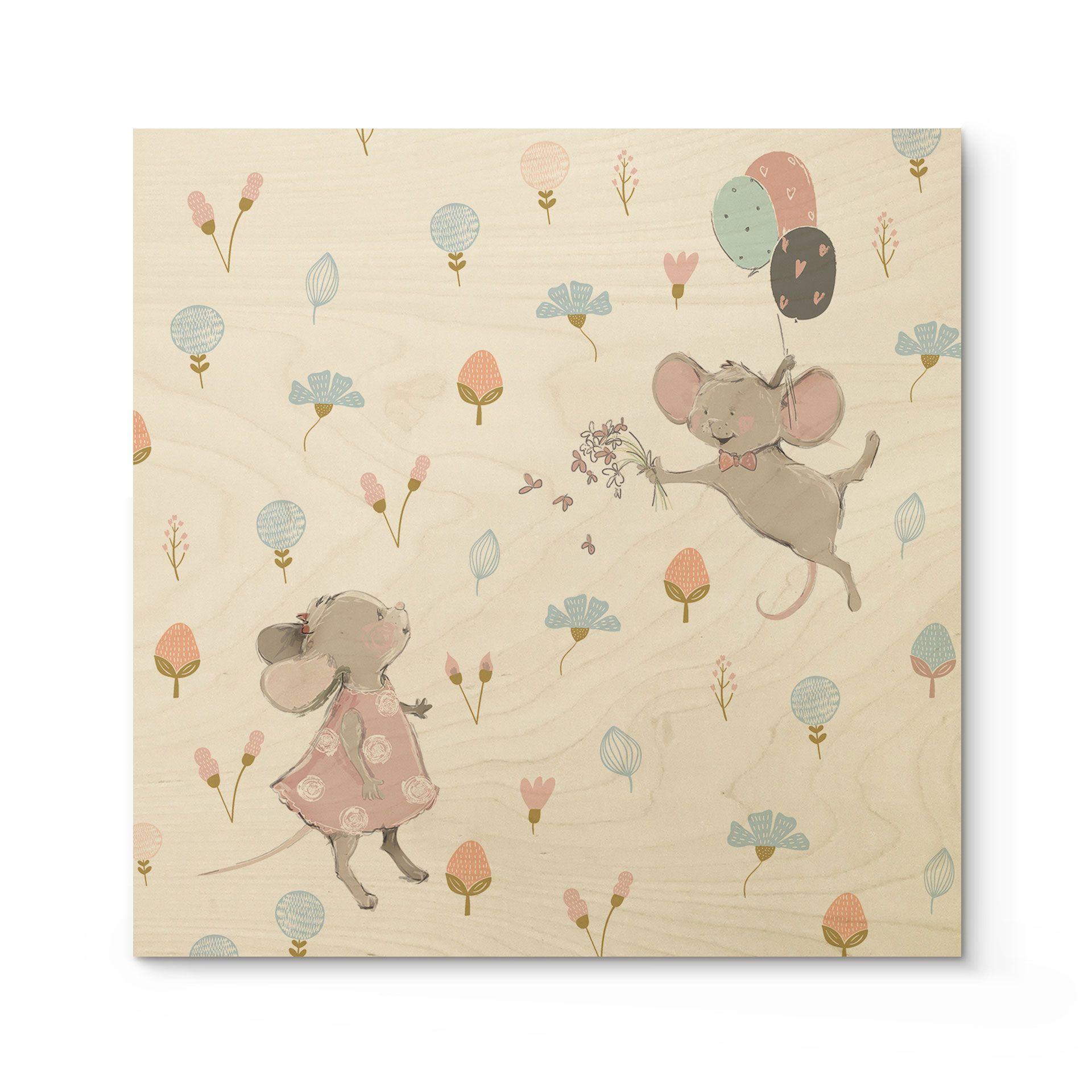 Cuadro de madera Ratoncitos con globos - Diseños ONU