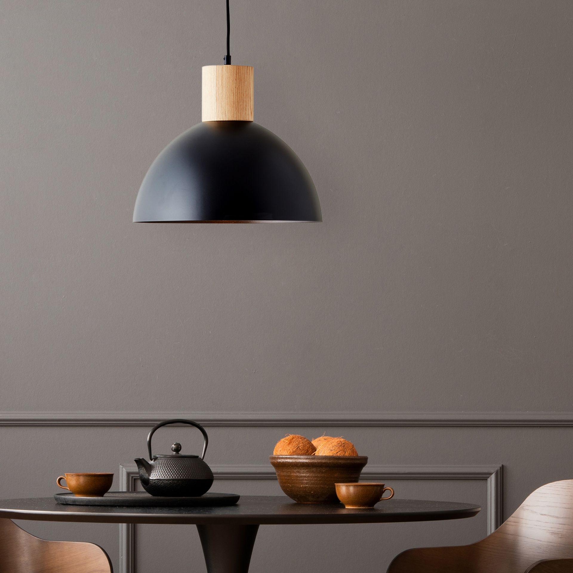 Pendelleuchte Emil, schwarz/braun, 120 x 34 cm, Holz Pendel-lampe, dimmbar