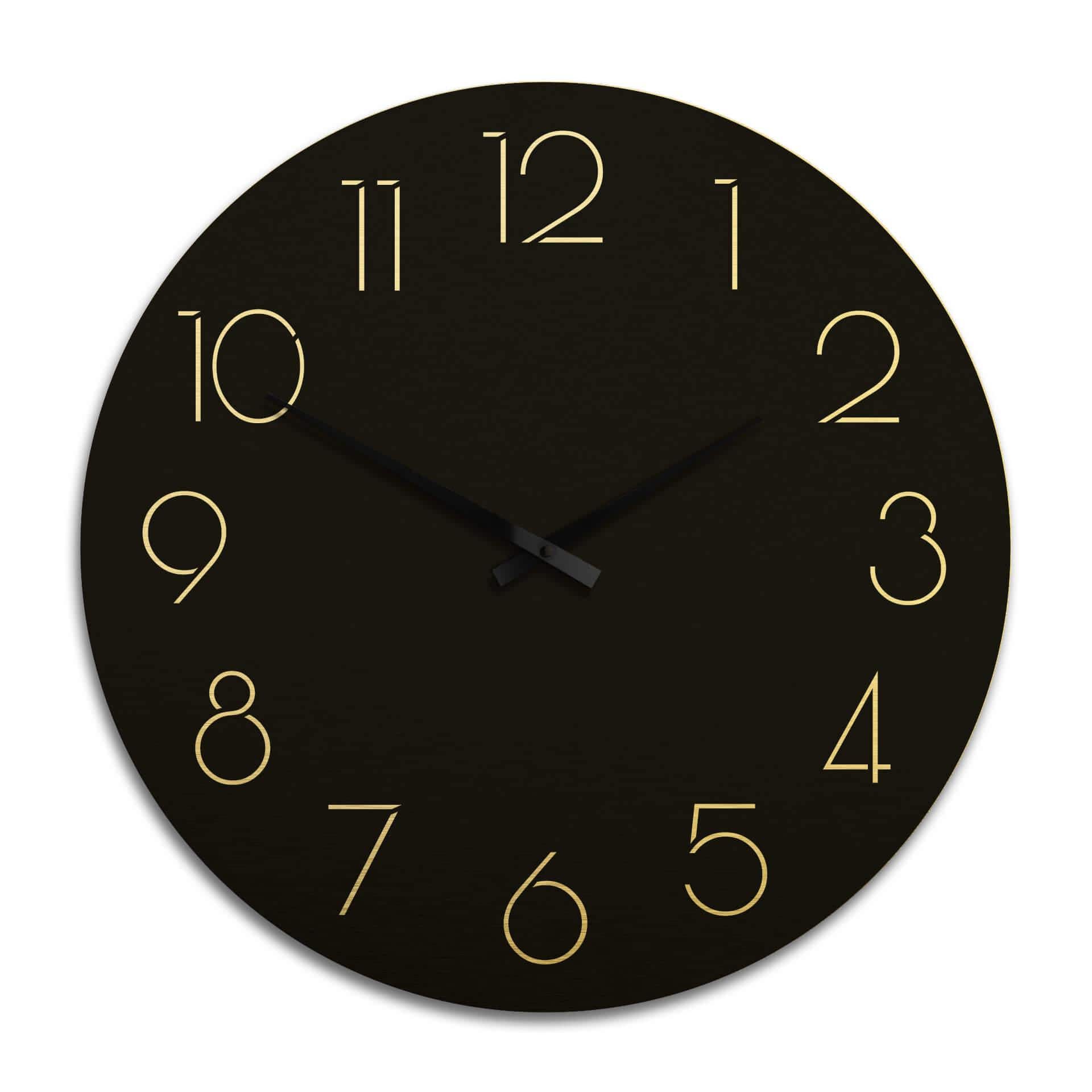 Horloge murale XXL en Alu-Dibond - Dorée - Moderne noire avec chiffres - Ø 70 cm