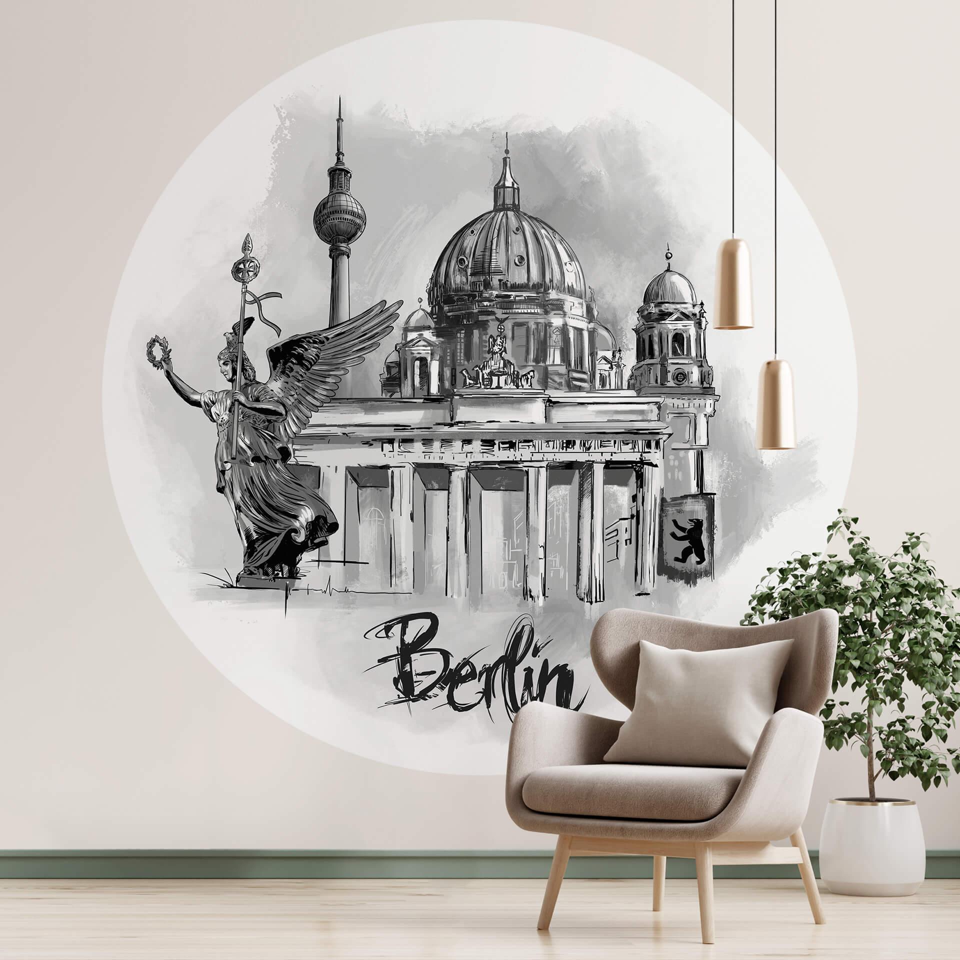 Fototapet - Rundt Love your City - Berlin Sort og hvid - vliesetapet/selvklæbende non-woven tapet