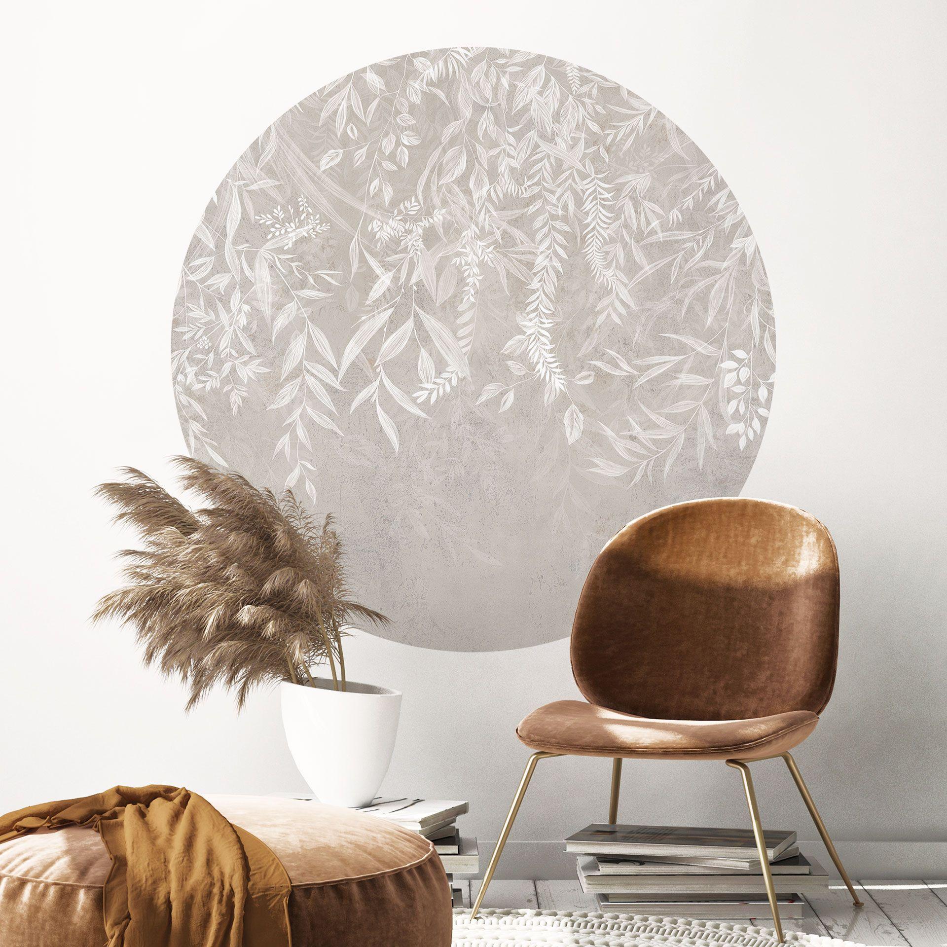Muursticker Elegante wilgentakken in beige - Ms Tiff - Rond