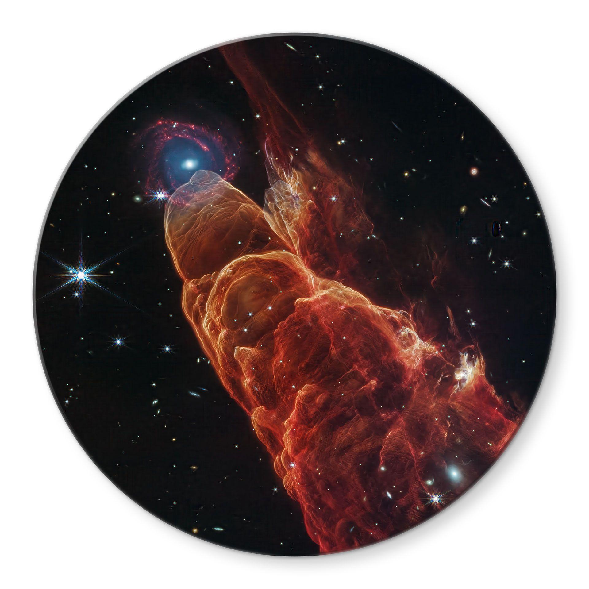 Glasbillede - James Webb Telescope - Cosmic Hurricane Herbig Haro 49/50 - Rund