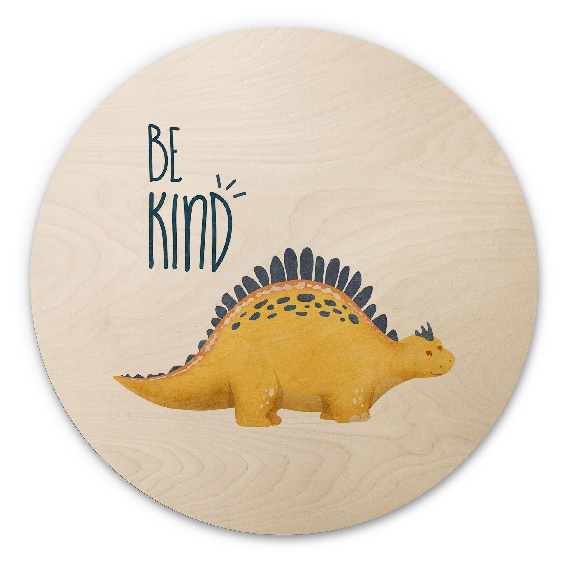 Cuadro de madera Dino Be Kind - Estegosaurio - Tunaboylu - Redondo