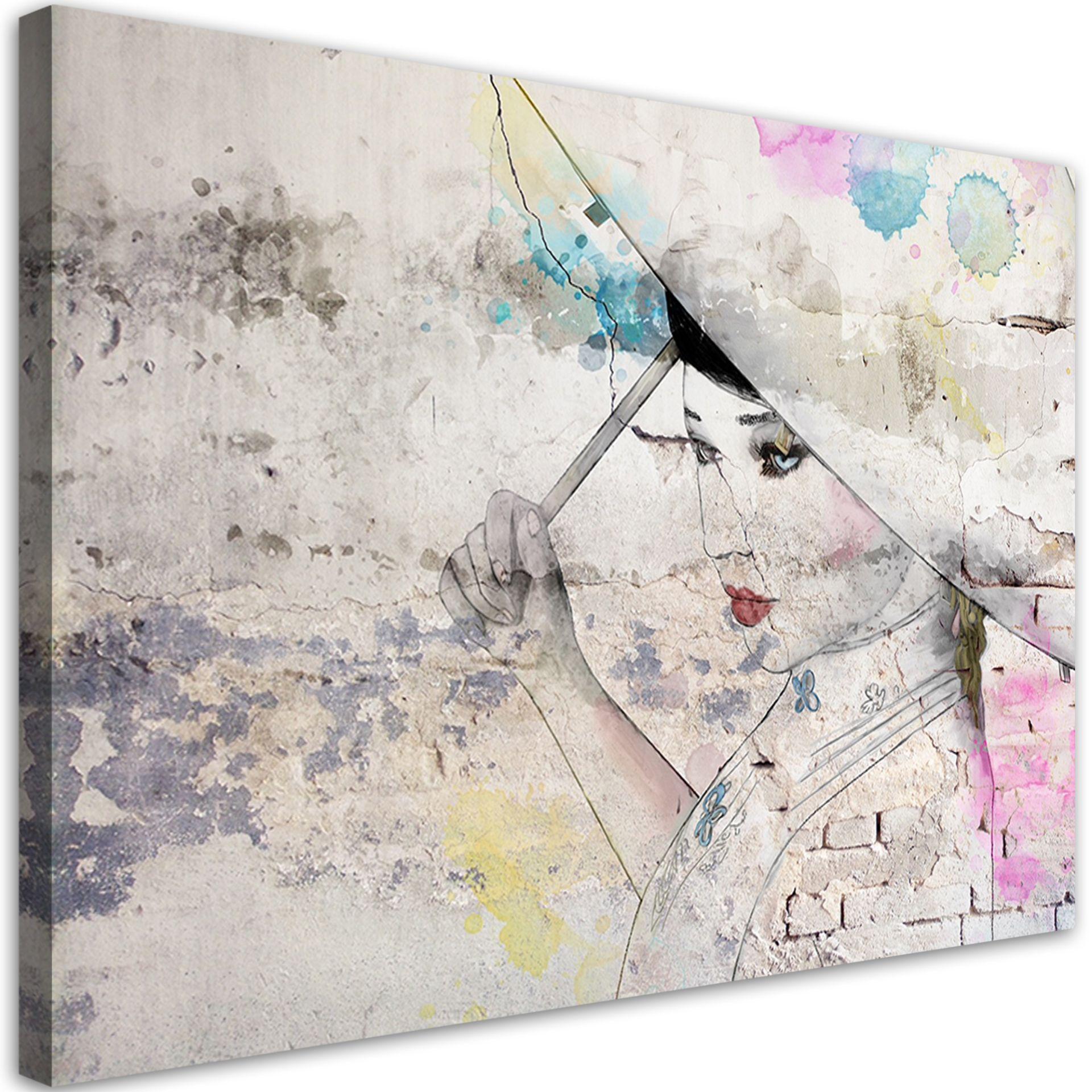 Canvasbillede, Geisha med paraply