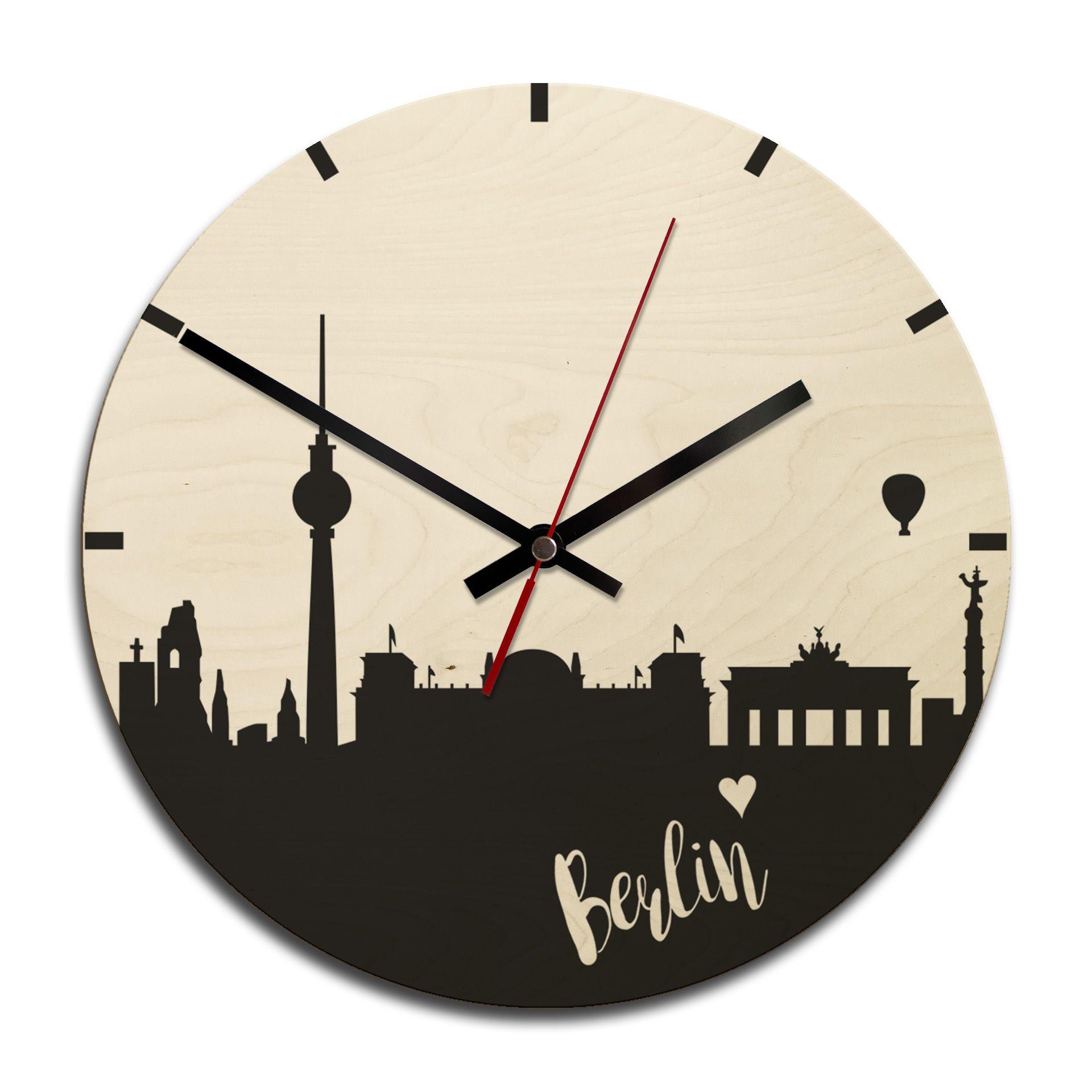 Horloge murale en bois - Skyline Berlin