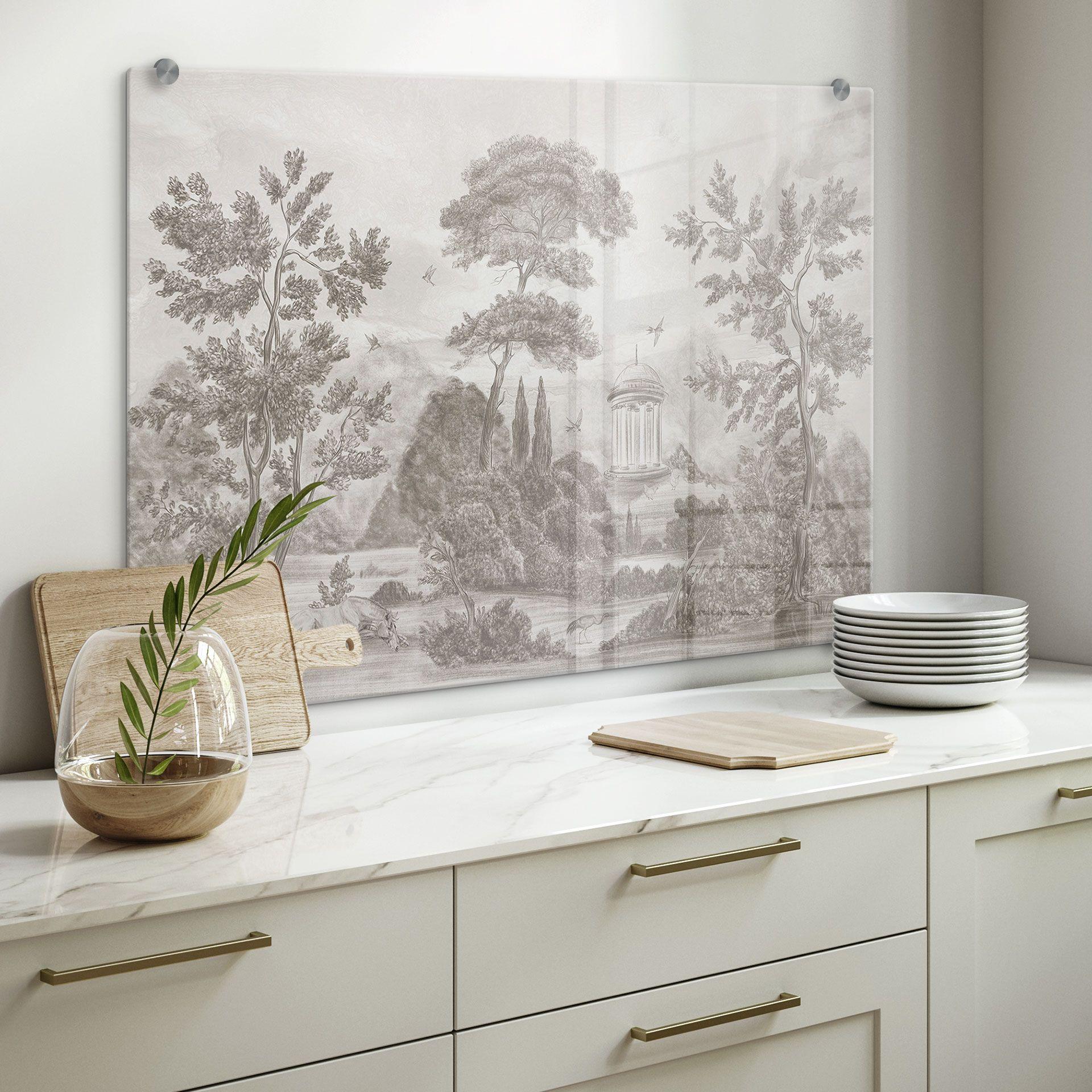 Spatscherm landschap met tuinlandschap in beige - Ms Tiff