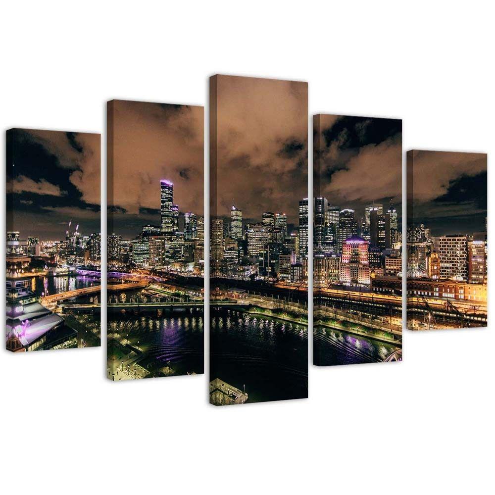 5 stykke lærredstryk Arkitektur City Night