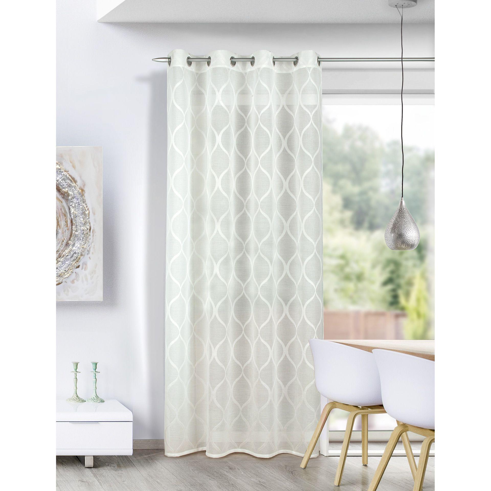 Ösenvorhang mit Streifen - Ösenschal halbtransparent - Ösenvorhang offwhite
