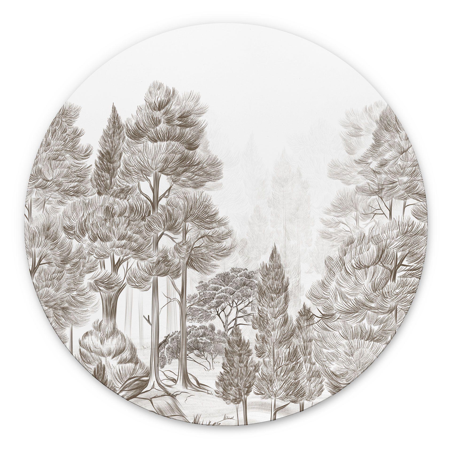 Wanddecoratie Bos met boslandschap in beige - Ms Tiff - Alu-Dibond Rond