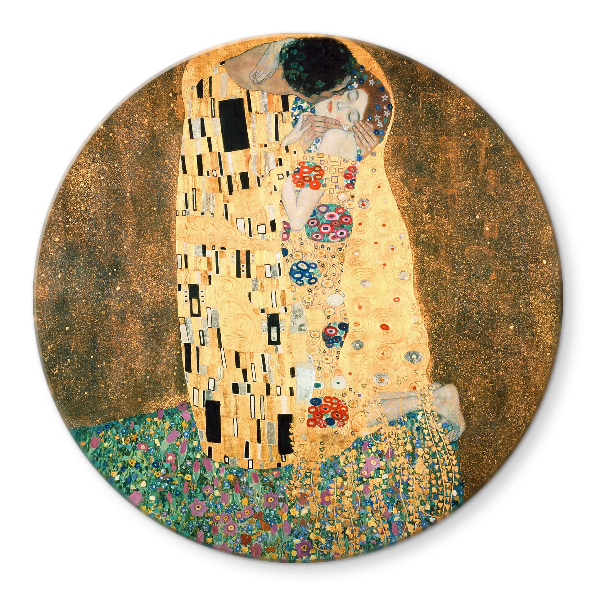 Tableau sur verre rond Klimt - Le Baiser